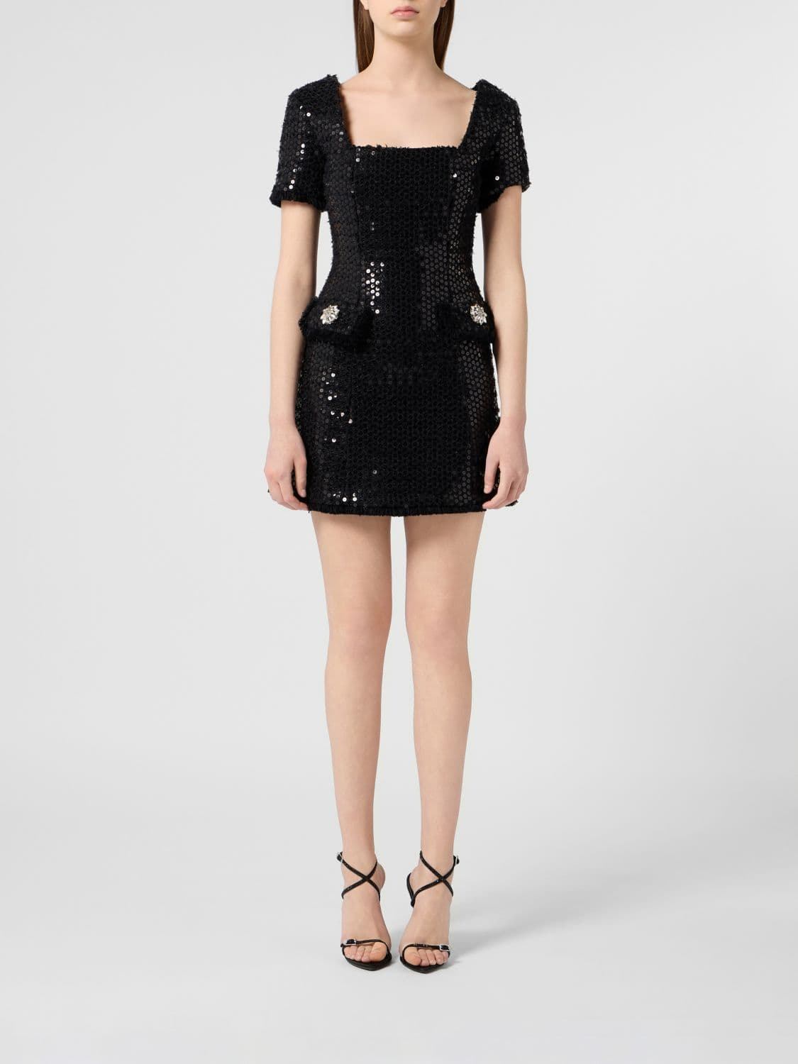 Philipp Plein Crystal and Sequin Embellished Tweed Mini Dress