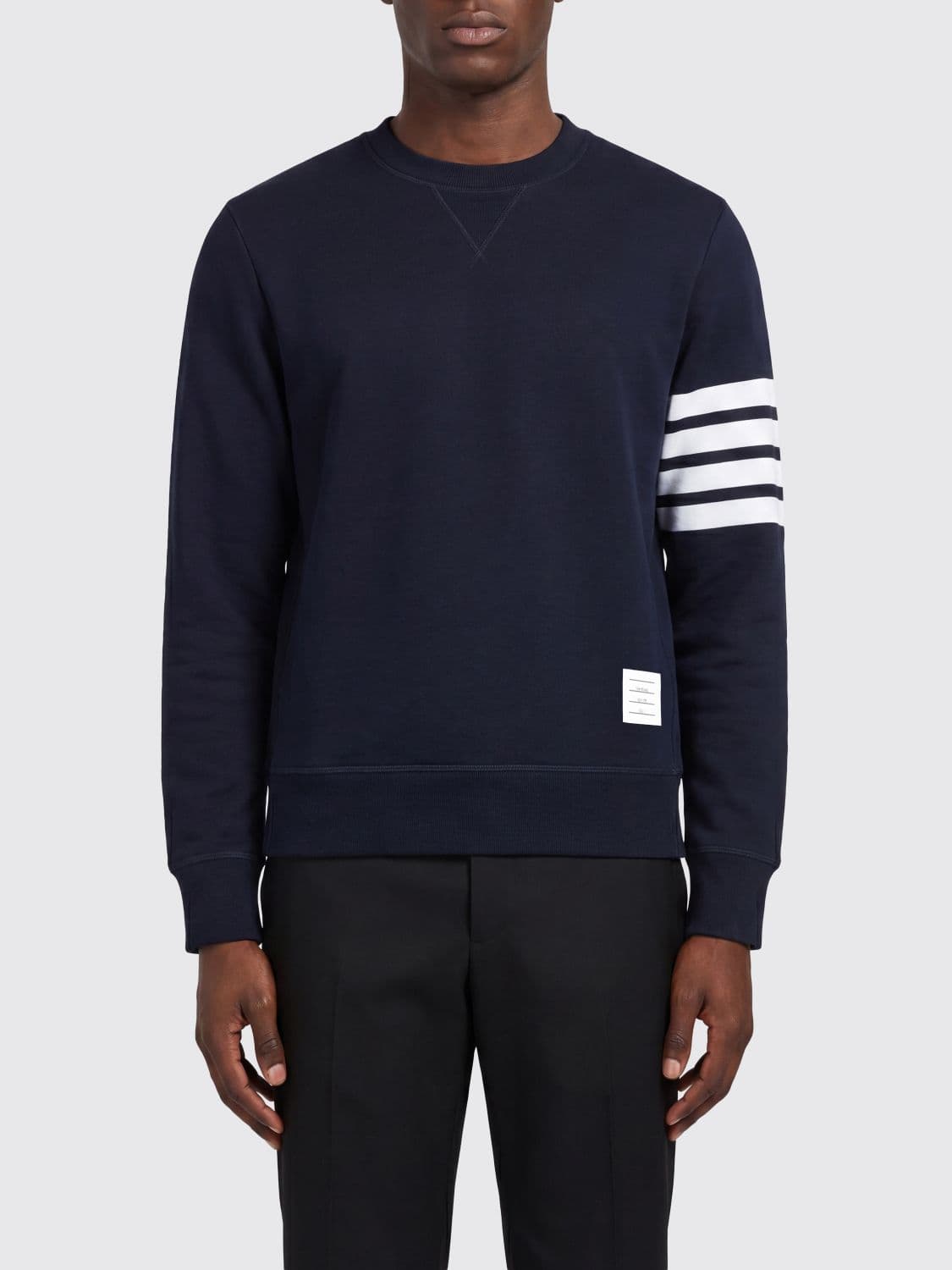 Thom Browne Slim Fit Crew Neck Sweatshirt in Cotton with 4-Bar Stripe