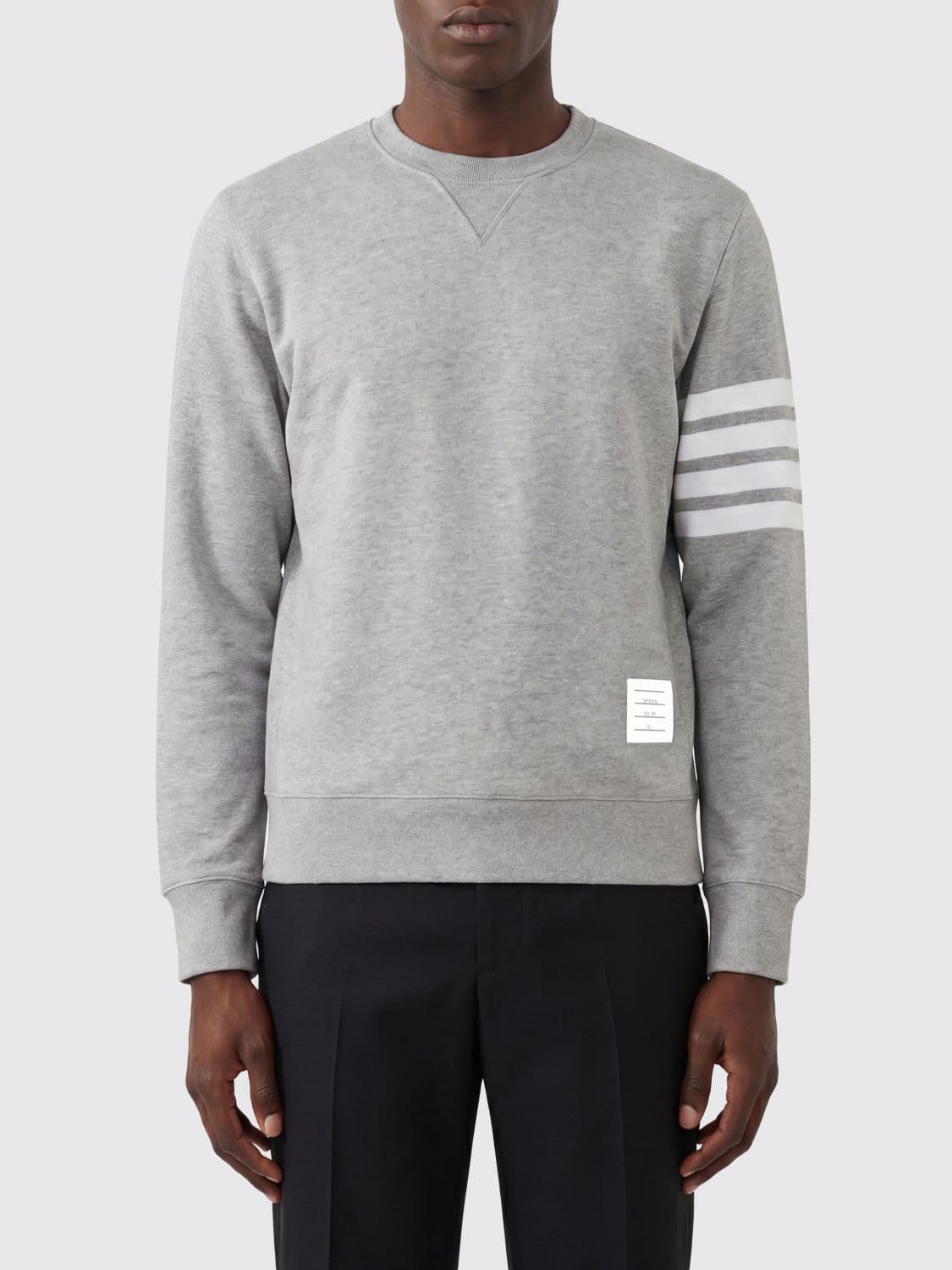 Thom Browne Slim Fit Crew Neck Sweatshirt in Cotton with 4-Bar Stripe