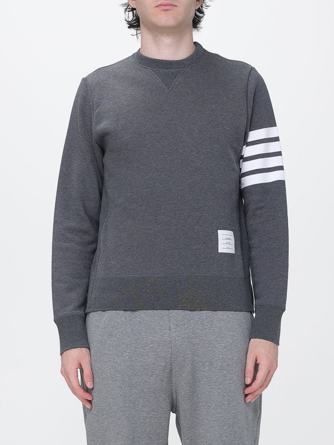 Thom Browne Slim Fit Crew Neck Sweatshirt in Cotton with 4-Bar Stripe