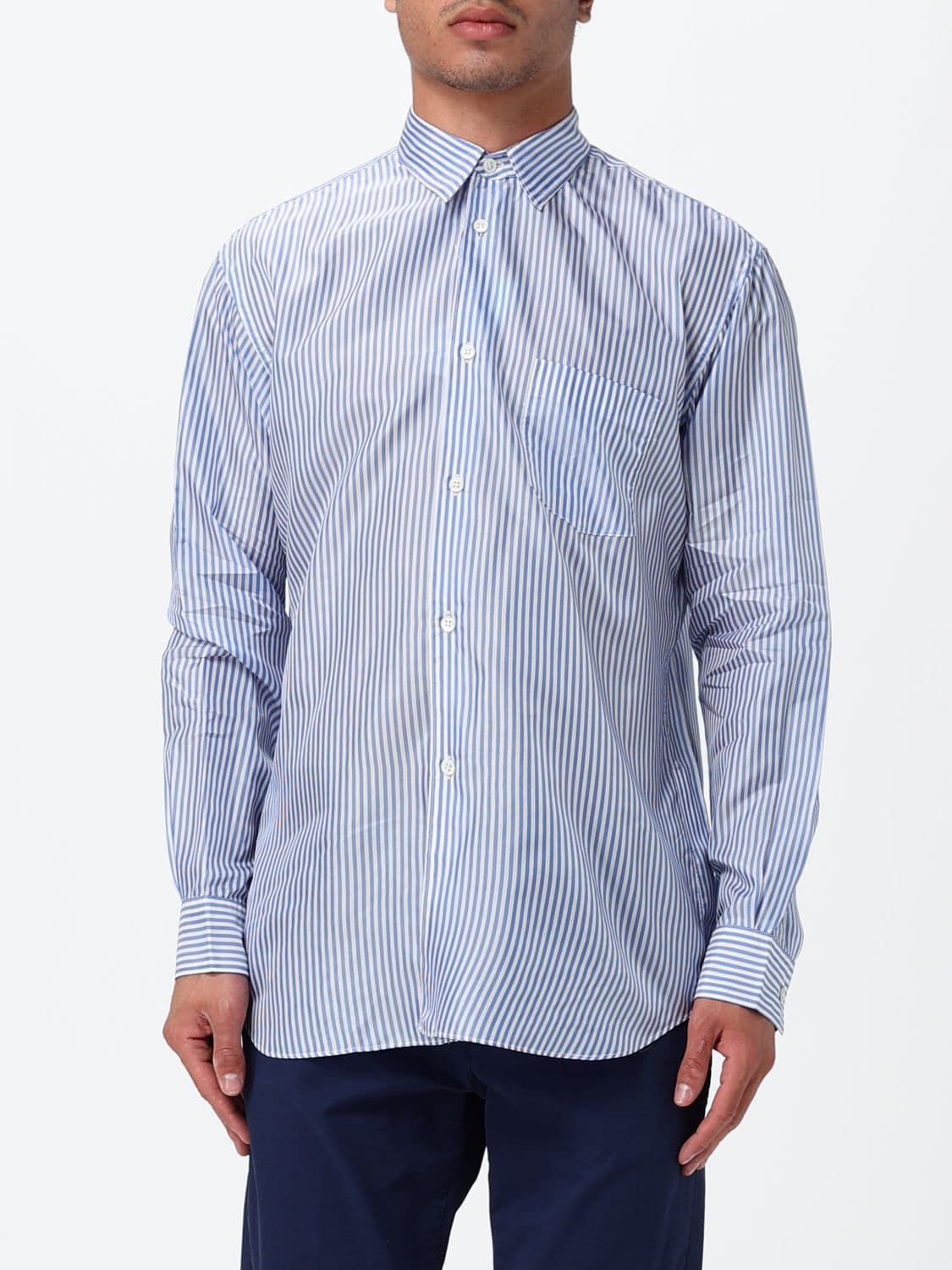 Comme Des Garçons Striped Cupro Shirt with Patch Pocket