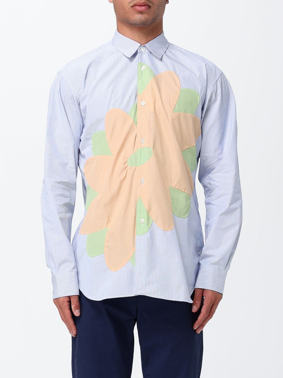 Comme Des Garçons Striped and Floral Print Cotton Shirt