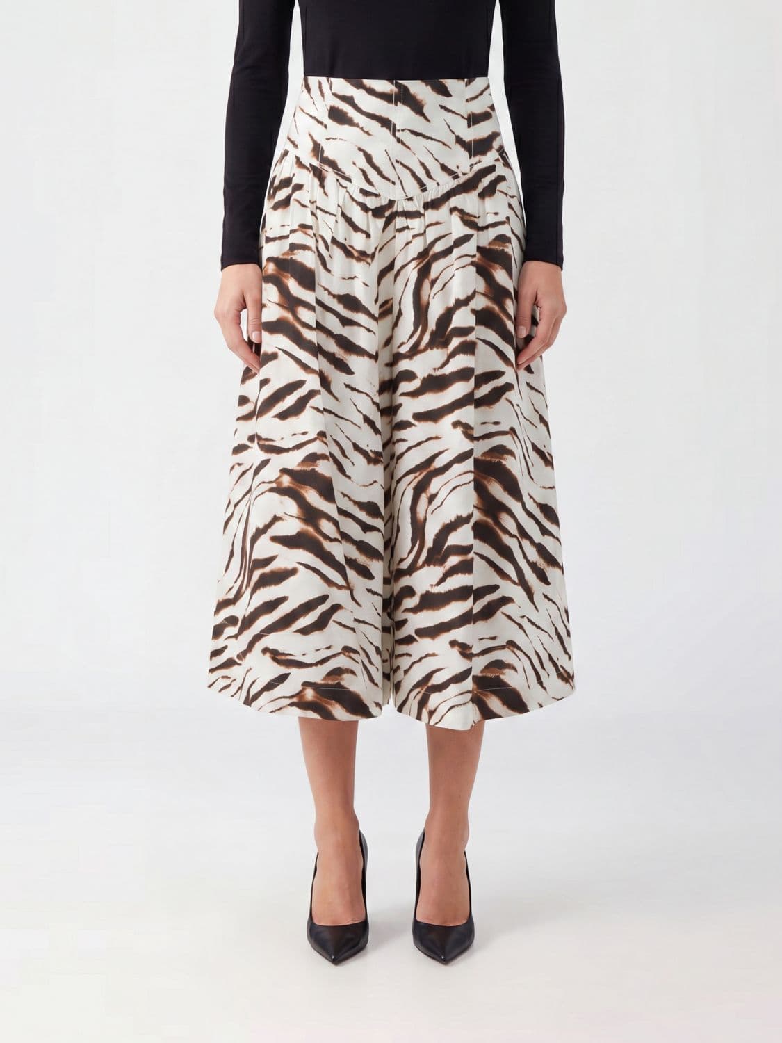 Ganni High-Waisted Animal Print Stretch-Cotton A-Line Midi Skirt