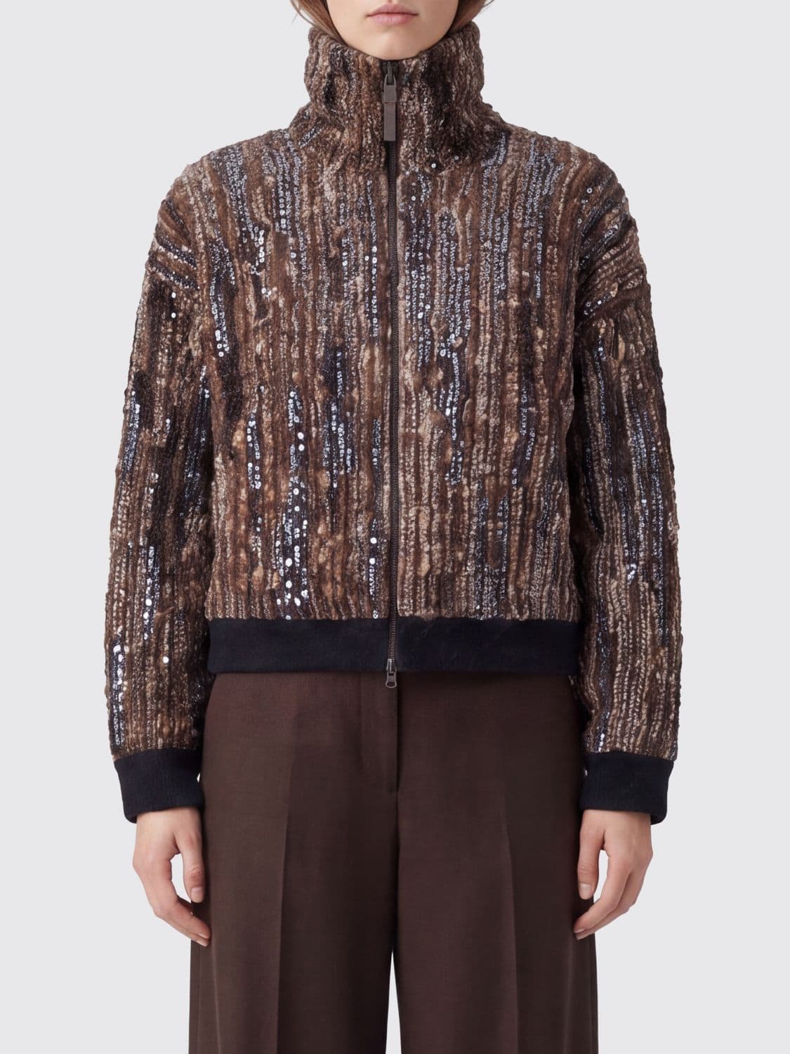 Brunello Cucinelli Zip-Up Wool-Blend Cardigan with Sequins and Dropped Shoulders · L