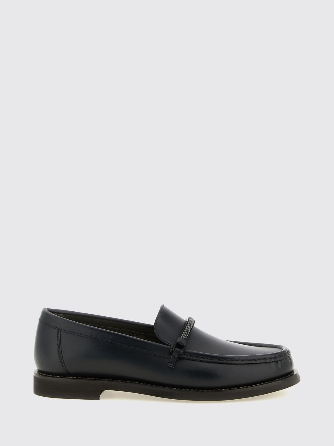 Brunello Cucinelli Calfskin Leather Penny Loafers with Monili