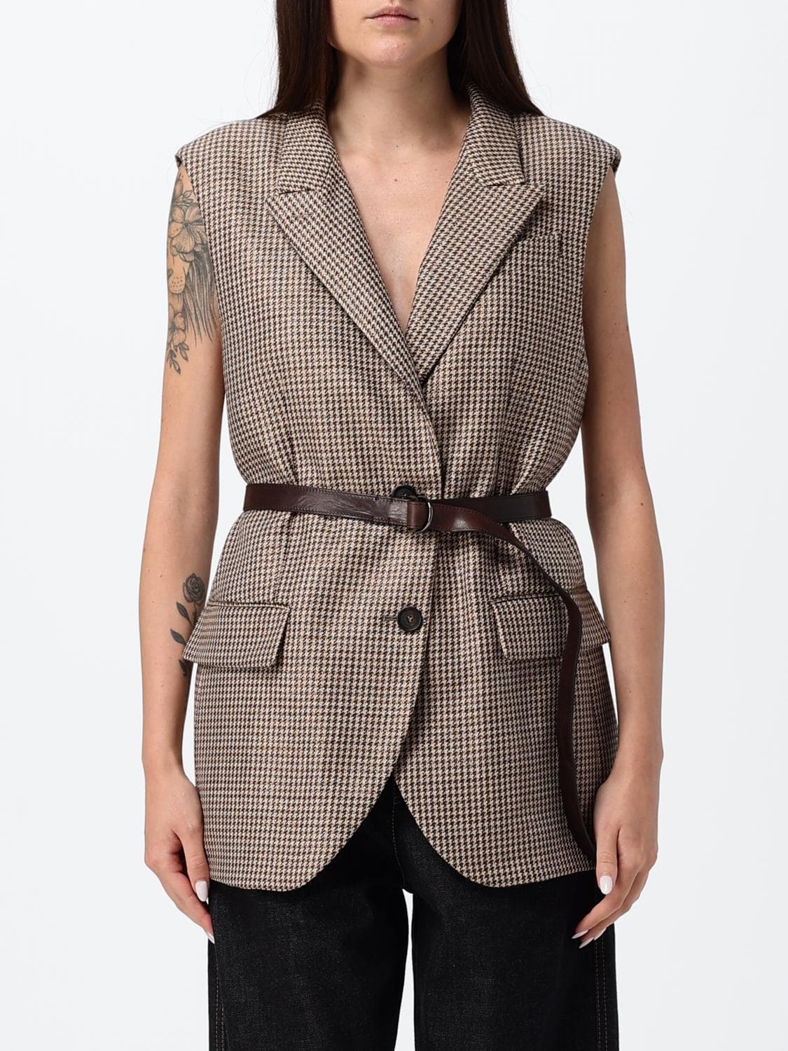 Brunello Cucinelli Single-Breasted Houndstooth Virgin Wool Tailored Vest