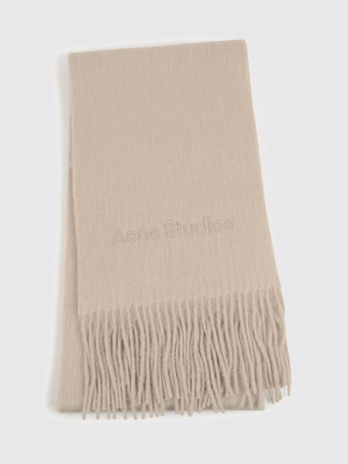Acne Studios Alpaca Wool Blend Scarf with Fringed Hem and Logo