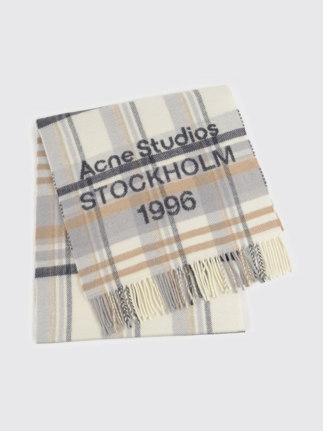 Acne Studios Check Wool Scarf with Jacquard Logo and Fringed Hem · OS