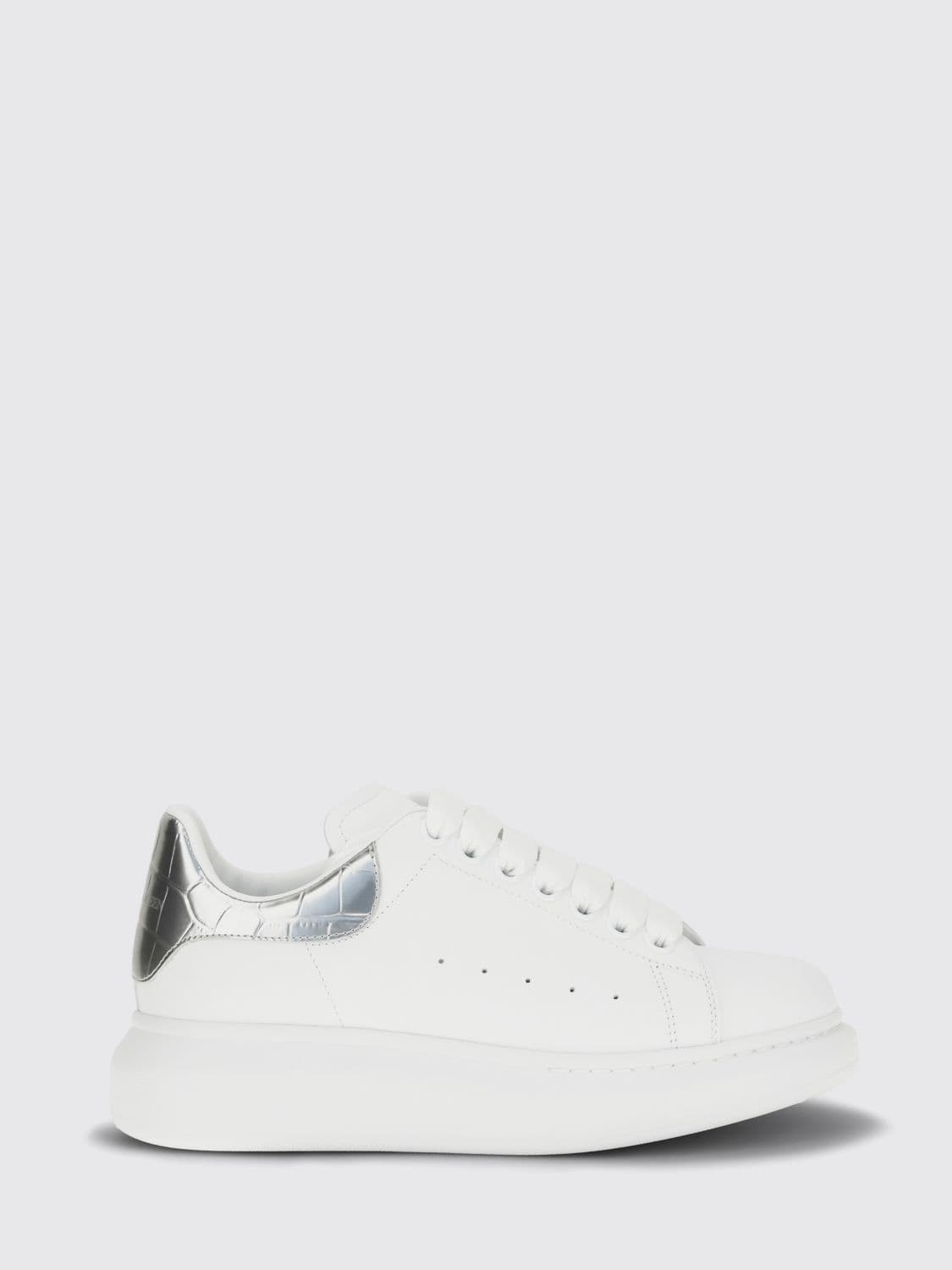 Mcqueen Oversize Leather Sneakers with Laminated Croc-Effect Heel and Chunky Sole