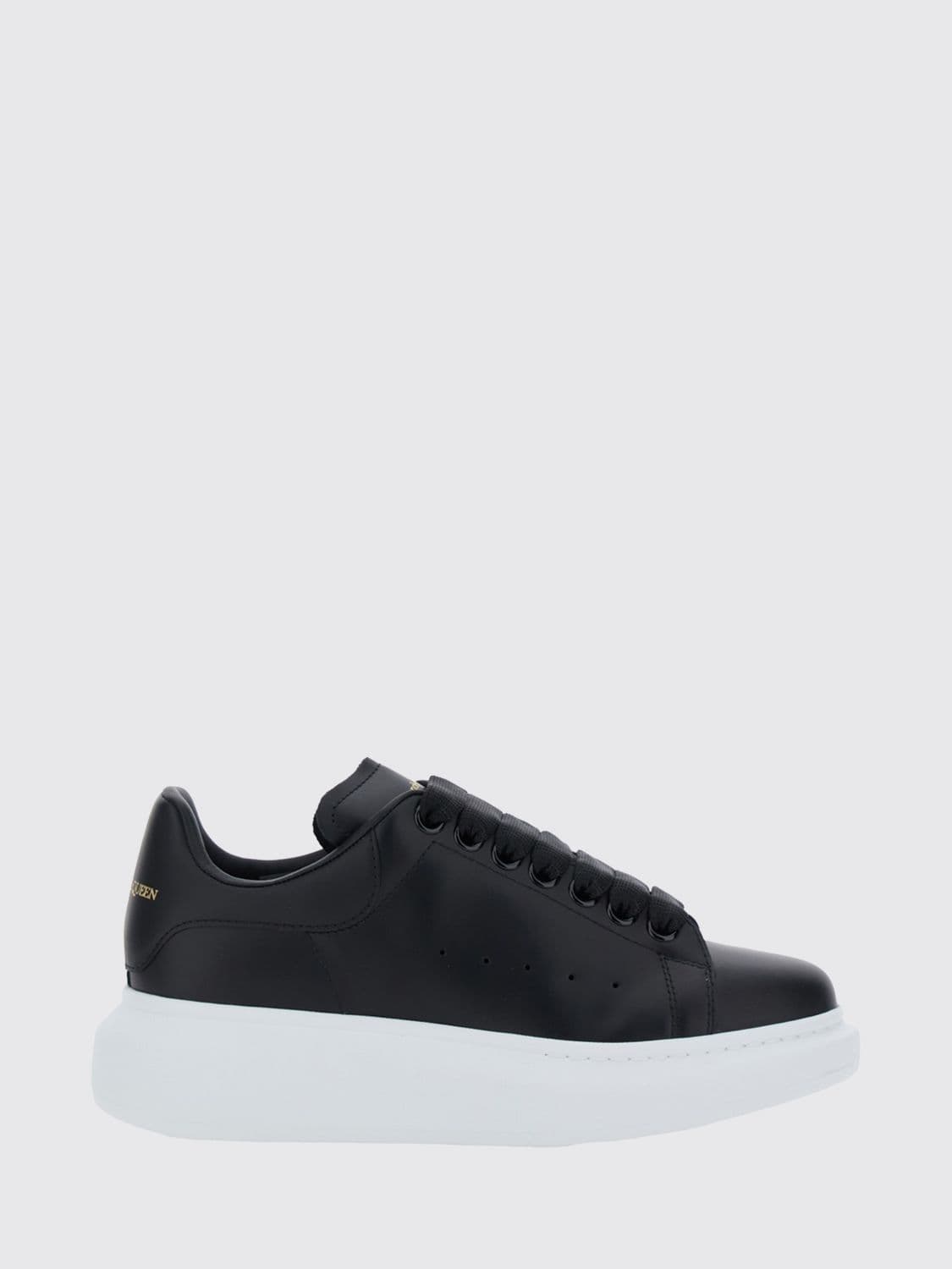 Mcqueen Oversize Calf Leather Sneakers with Contrasting Heel and Laminated Logo