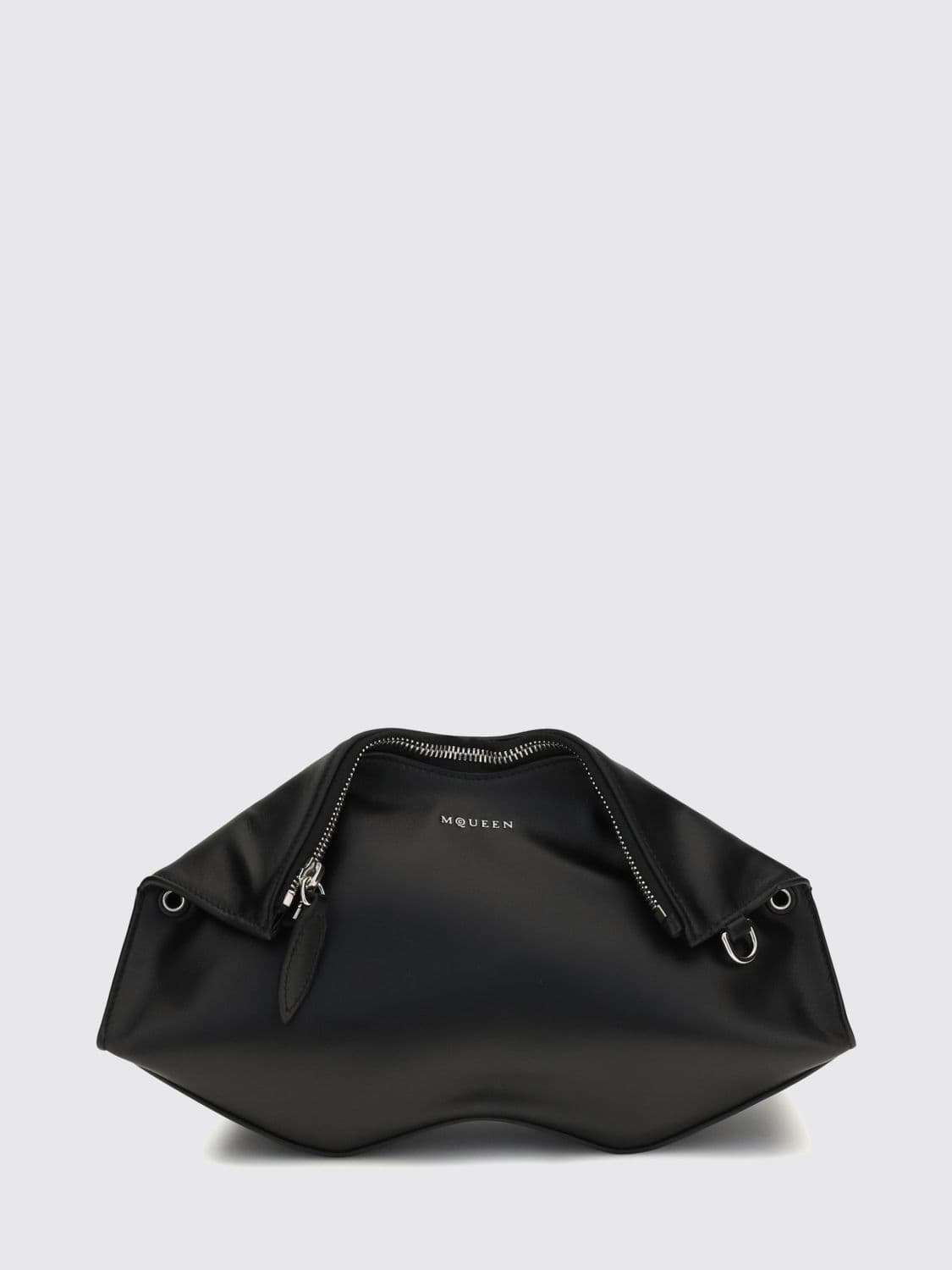Mcqueen Manta Asymmetrical Clutch in Smooth Calfskin with Metal Ring Detail