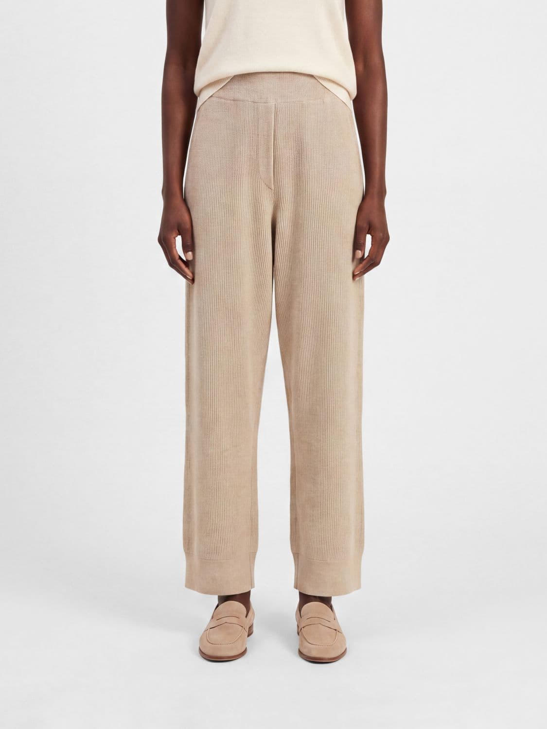 Brunello Cucinelli Straight-Leg Pure Cashmere Knit Trousers with High Elasticated Waist