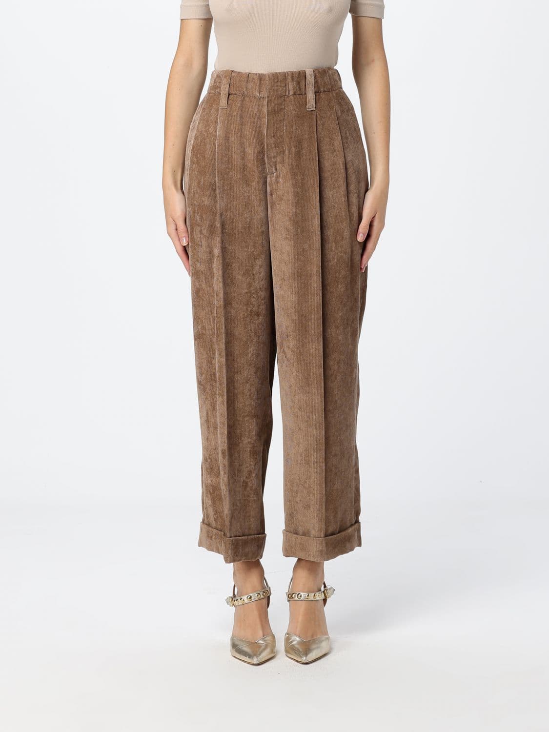 Brunello Cucinelli Wide-Leg Cropped Trousers in Cashmere Corduroy Velvet