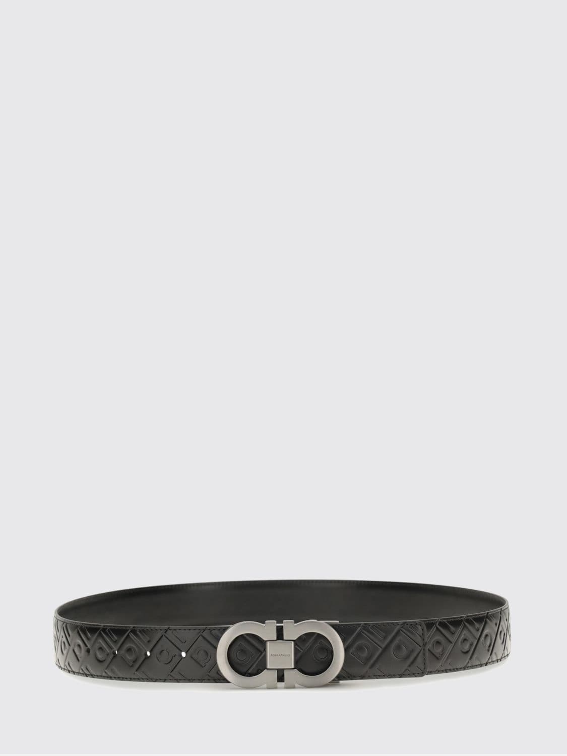 Ferragamo Gancini Monogram Pattern Leather Belt with Metal Buckle