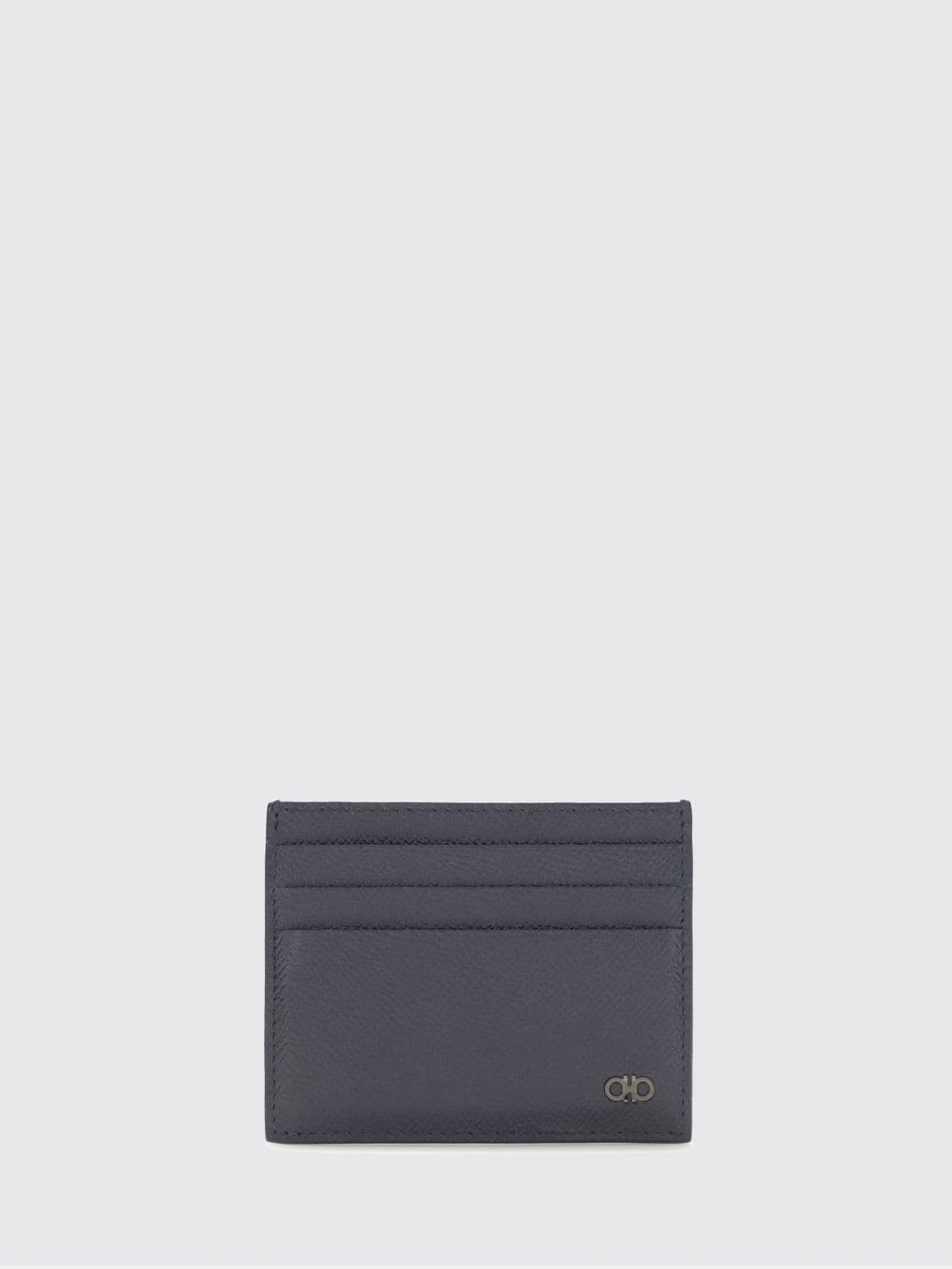 Ferragamo Grained Calfskin Card Holder with Contrast Gancini Logo