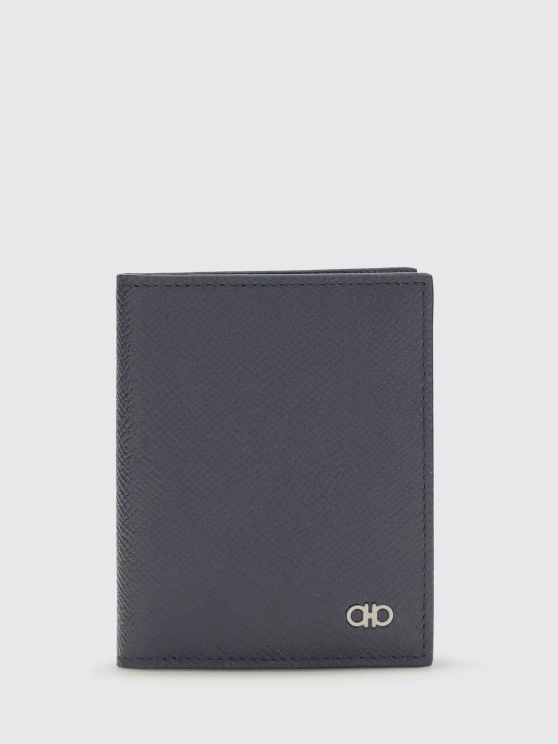 Ferragamo Grained Calfskin Bifold Card Holder with Gancini Detail