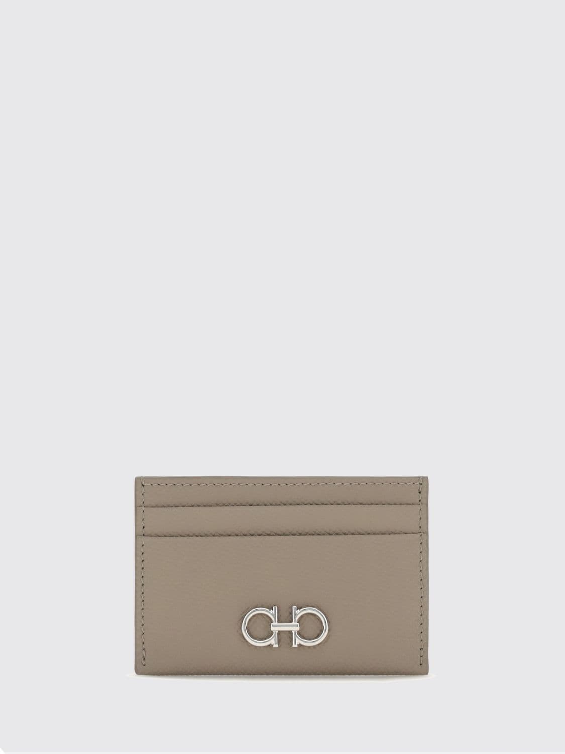 Ferragamo Gancini Calfskin Card Holder with Metallic Logo