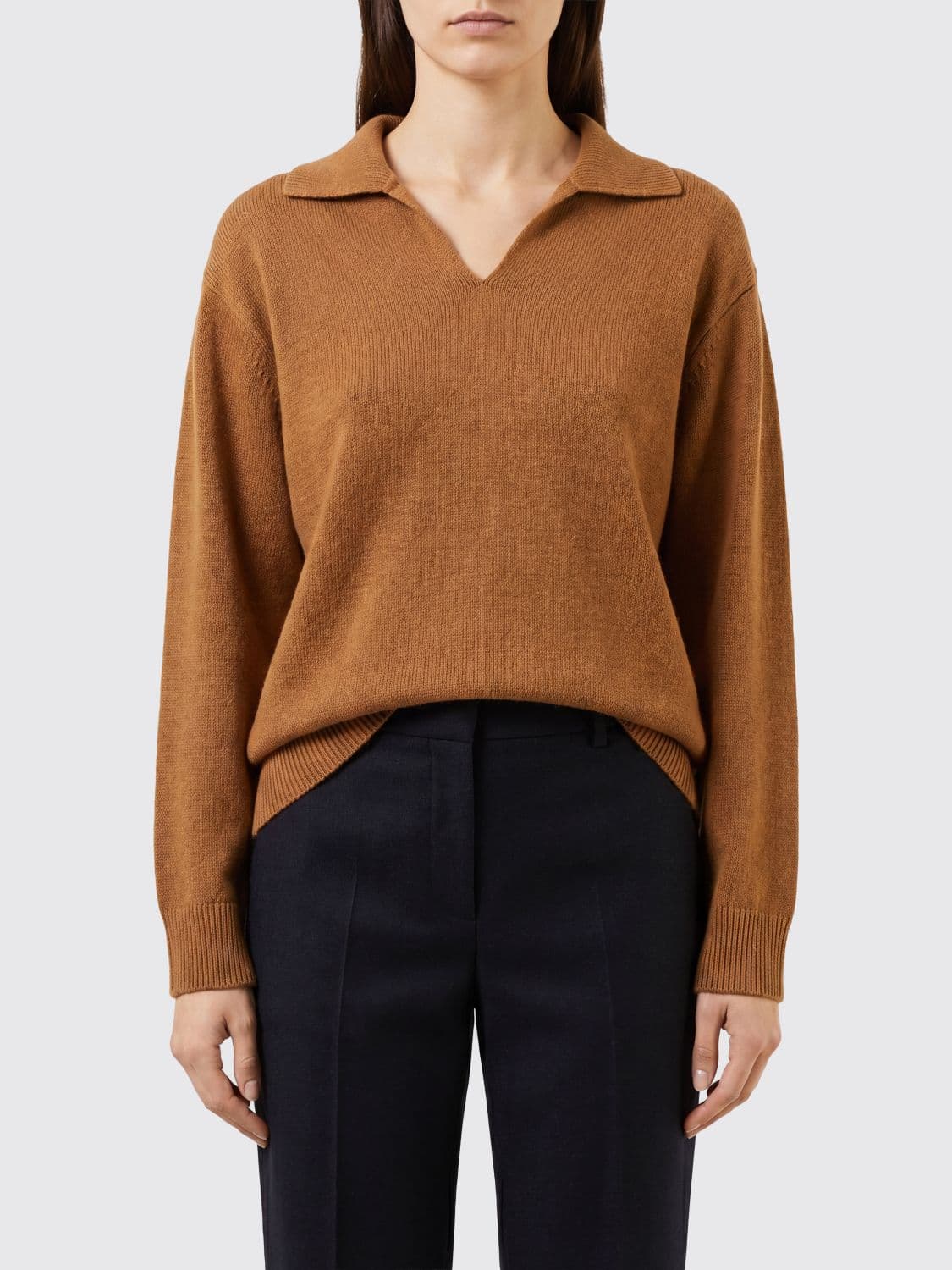 Valentino Long-Sleeved Knitted Polo in Pure Cashmere with V-Neck