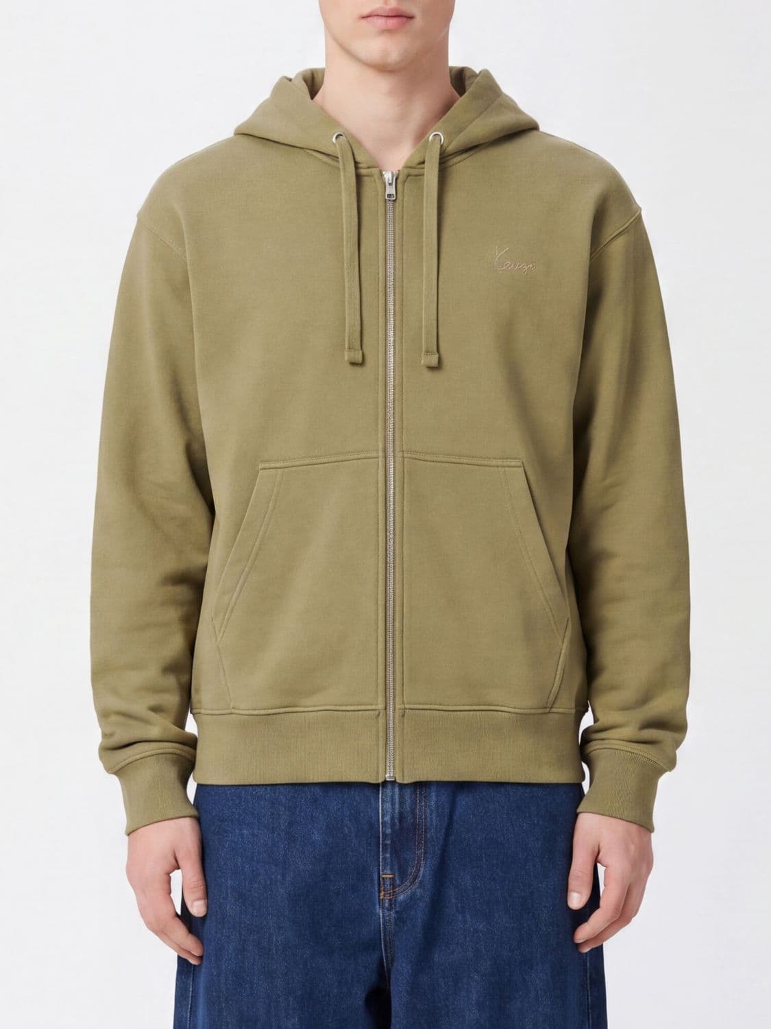 Kenzo Cotton Zip-Up Hoodie with Drawstring