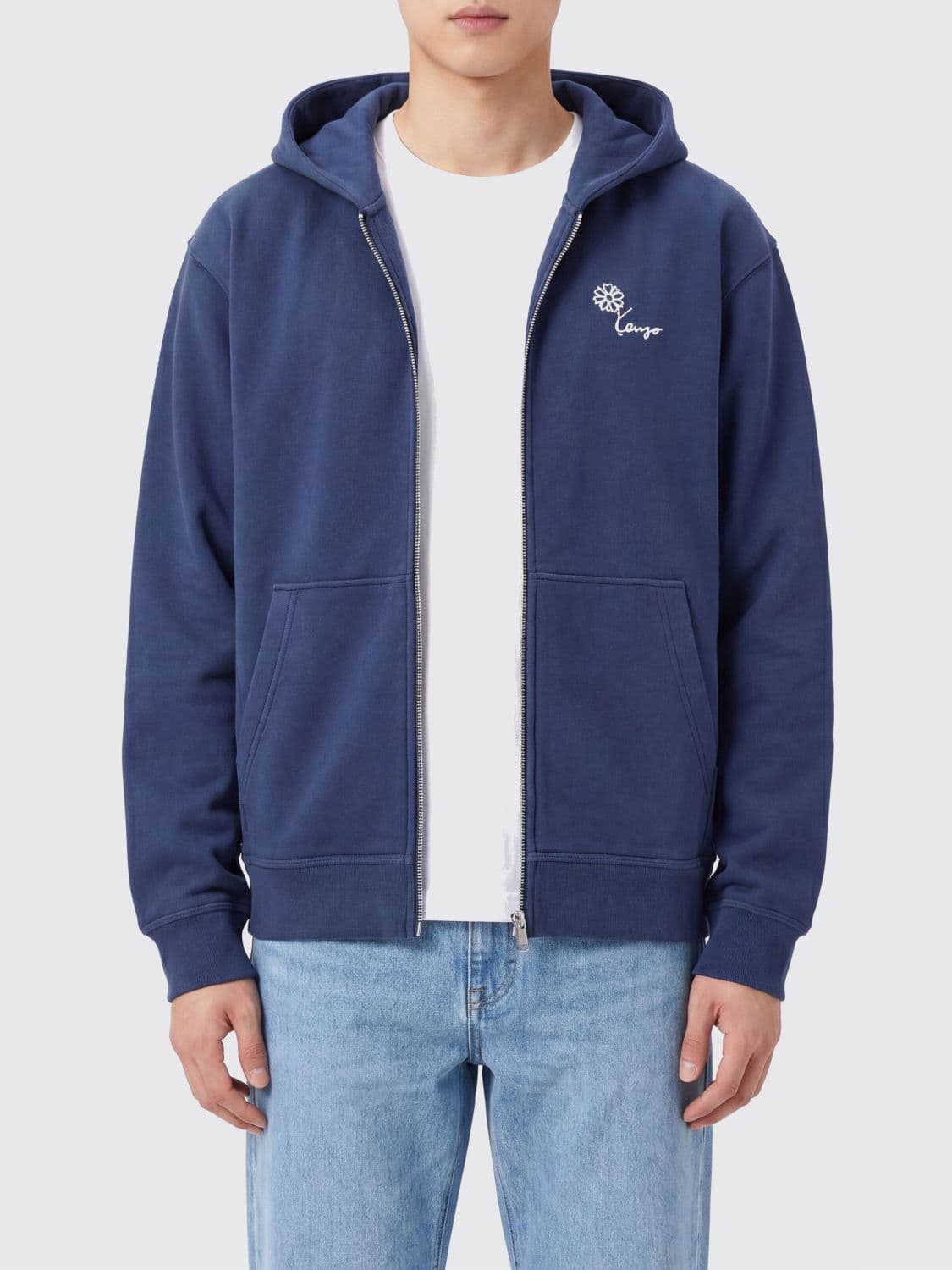Kenzo Floral Print Regular Fit Cotton Hoodie with a Full Zip Closure