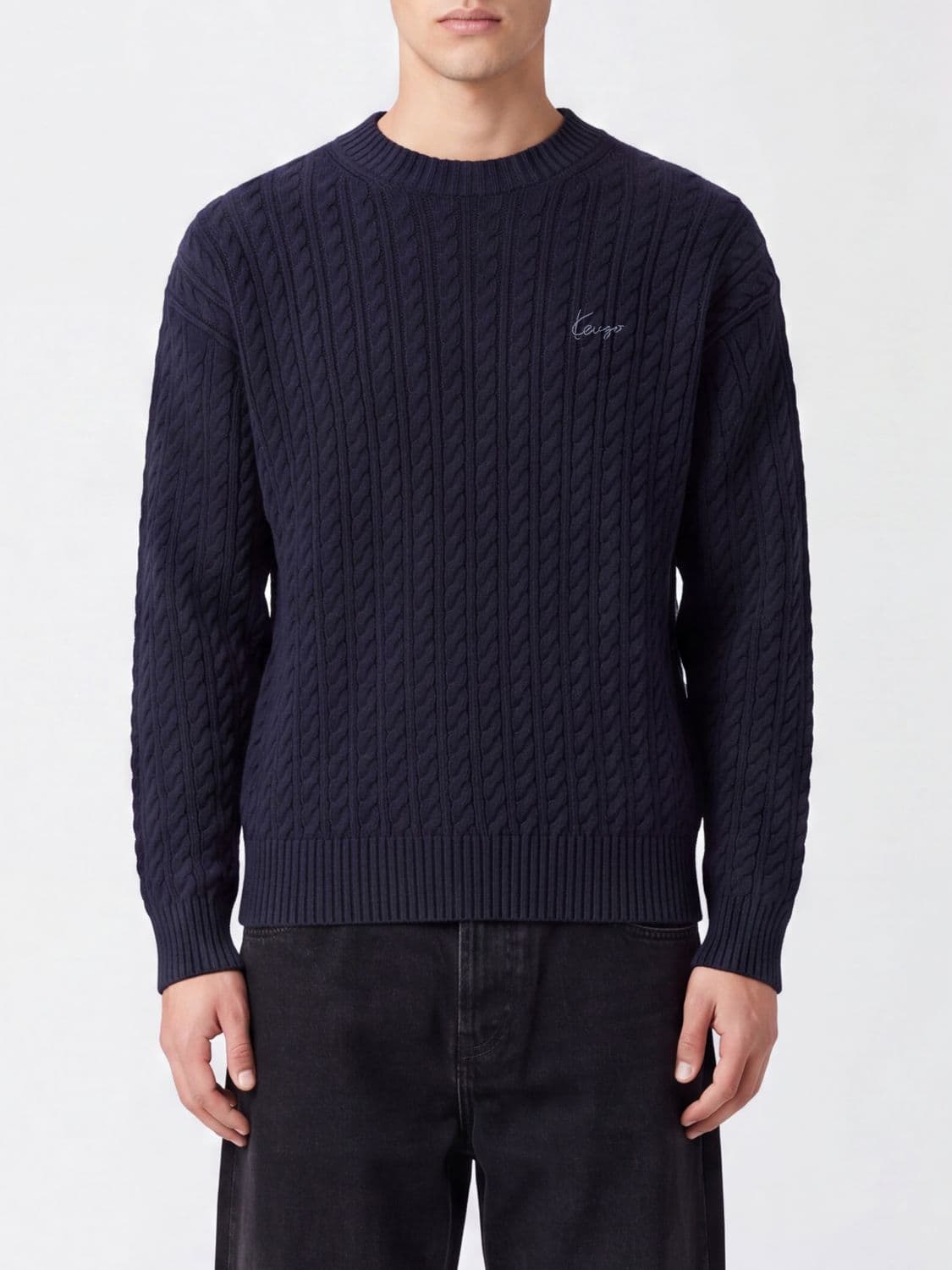 Kenzo Embroidered Logo Cotton and Wool Blend Crewneck Jumper