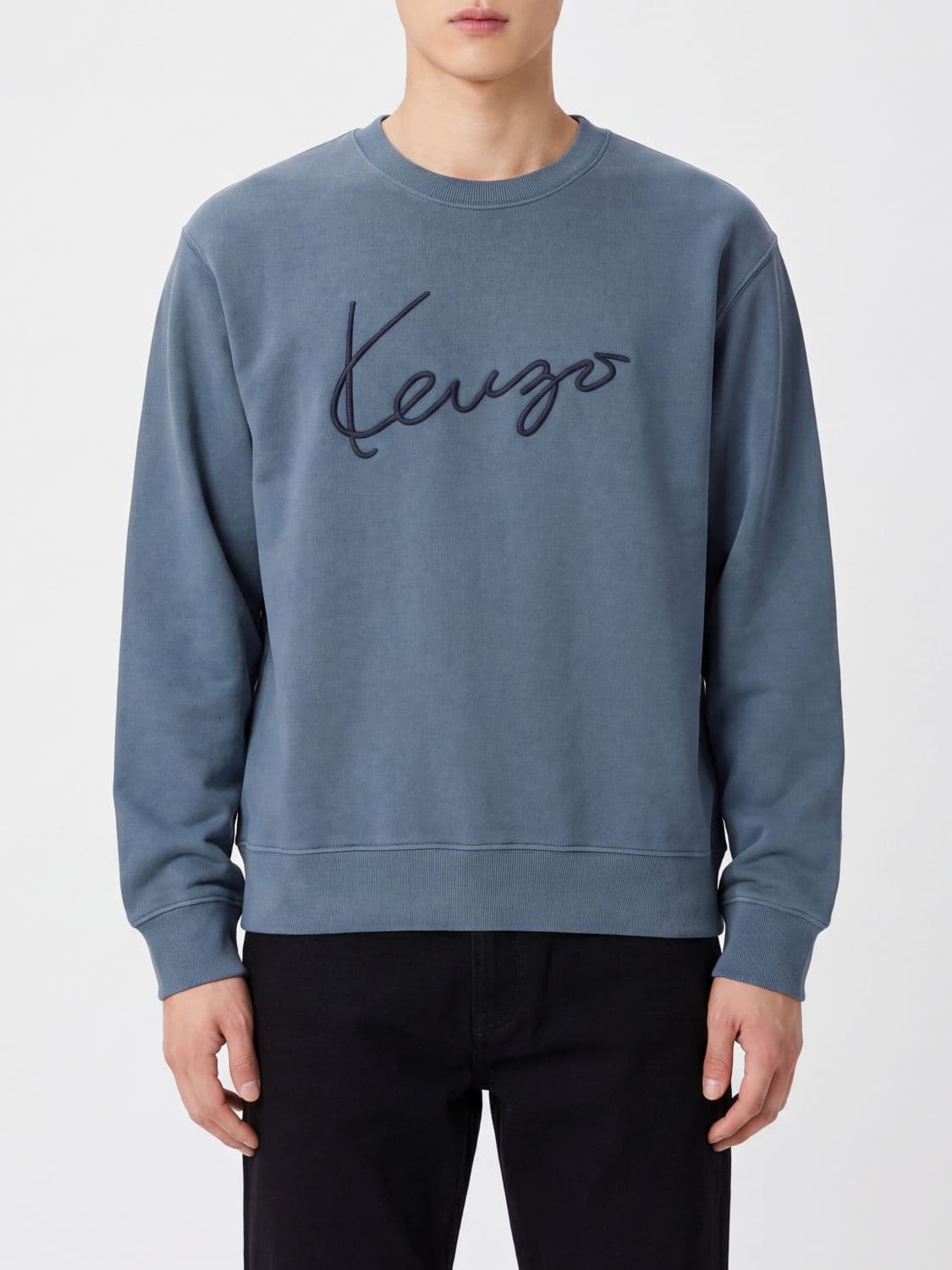 Kenzo Cotton Crewneck Jumper with Contrast Logo and Dropped Shoulders