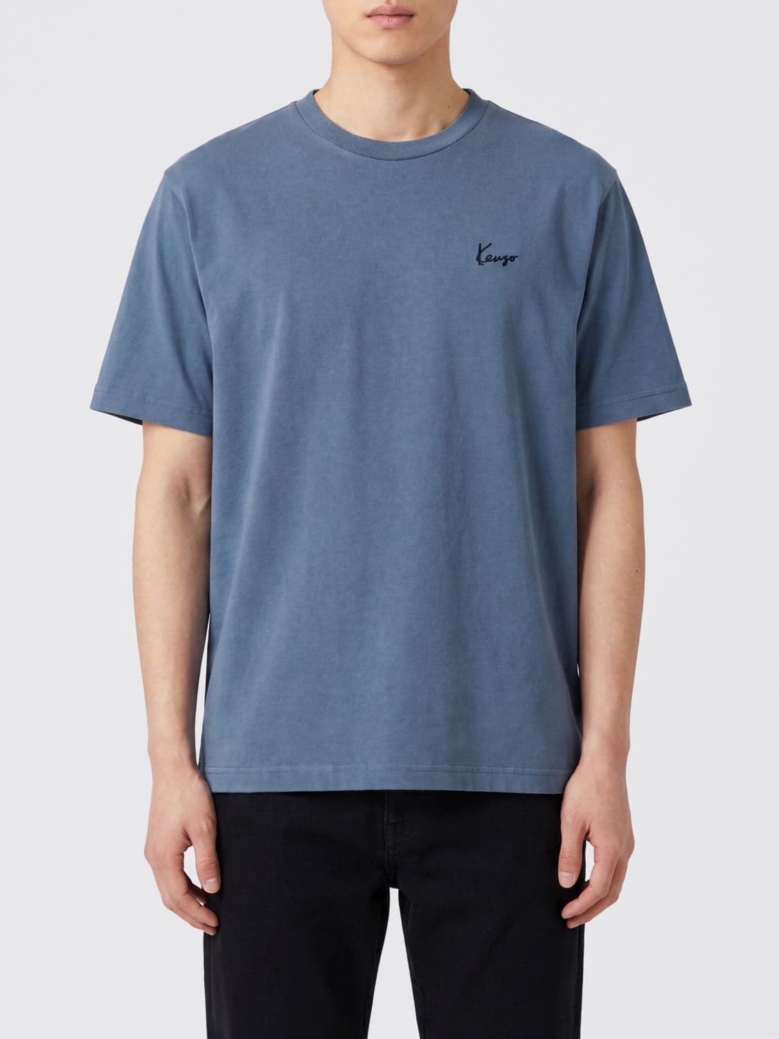 Kenzo Short-Sleeved Cotton T-Shirt with Contrast Embroidered Logo