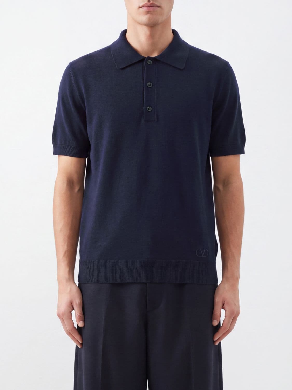 Valentino Garavani Short-Sleeved Knitted Polo in Pure Virgin Wool