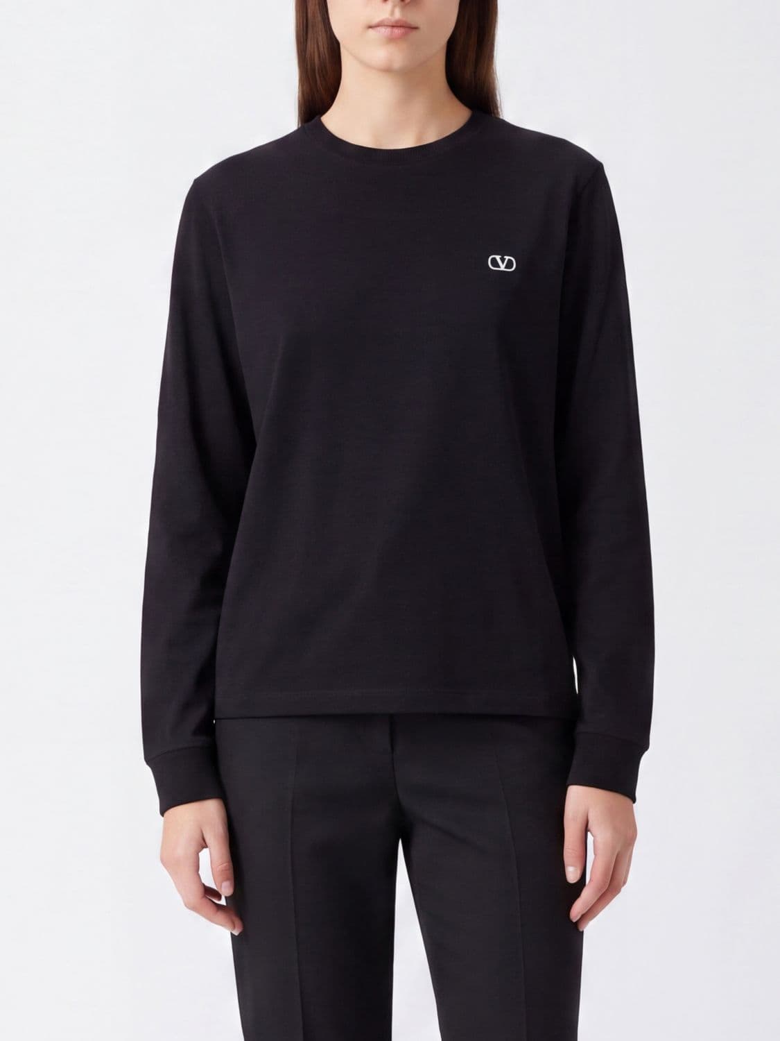 Valentino Garavani Long-Sleeved Cotton T-shirt with VLogo Signature