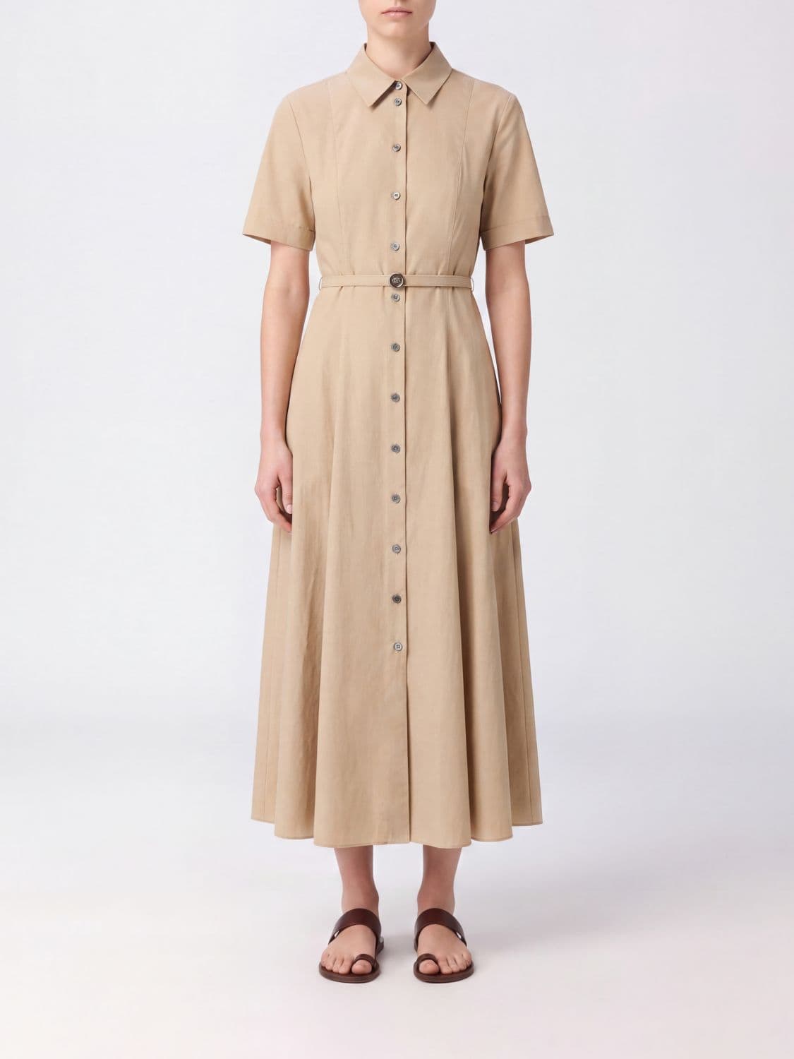 Tory Burch Midi Shirt Dress in Stretch Cotton with Belted Waist