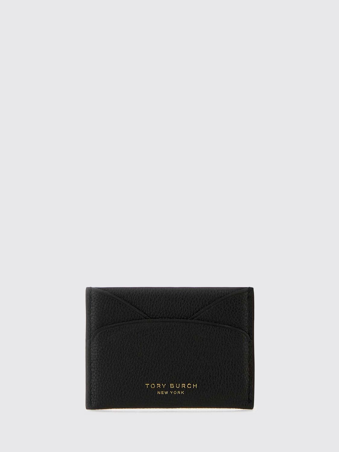 Tory Burch Mini Flat Card Holder in Pebbled Leather with Logo · OS