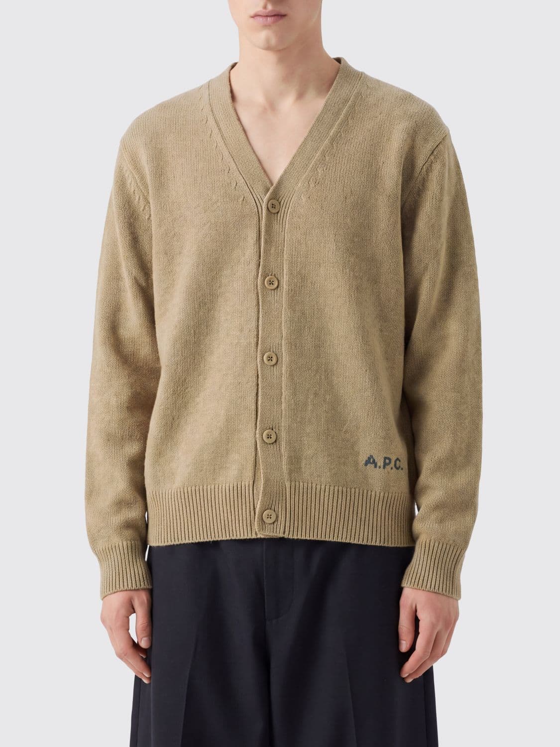 A.p.c. A. P.C. V-Neck Pure Wool Cardigan with Contrast Logo