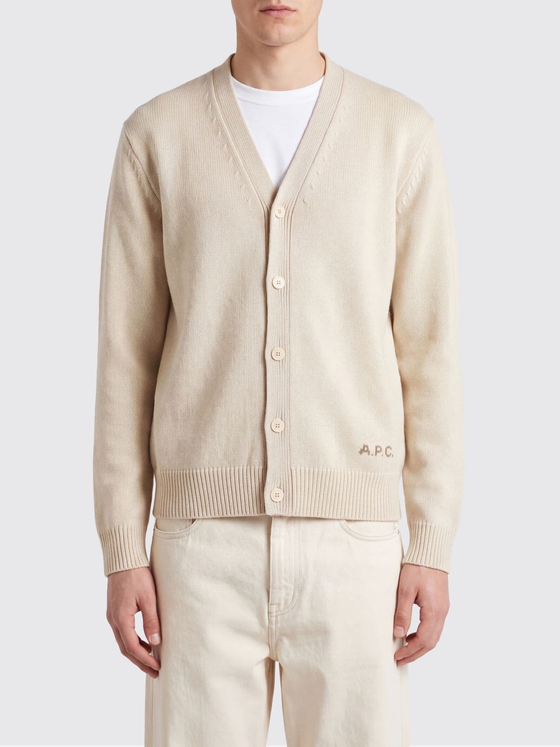 A.p.c. A. P.C. V-Neck Pure Wool Cardigan with Contrast Logo