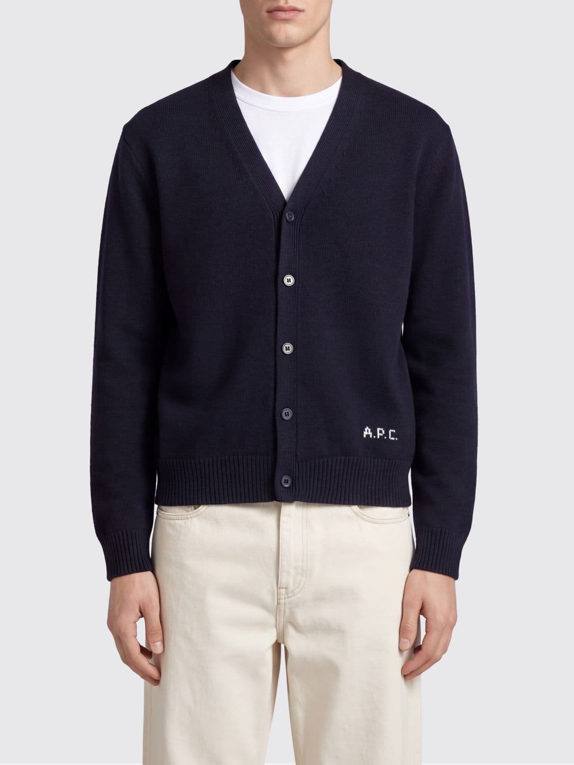 A.p.c. A. P.C. V-Neck Pure Wool Cardigan with Contrast Logo