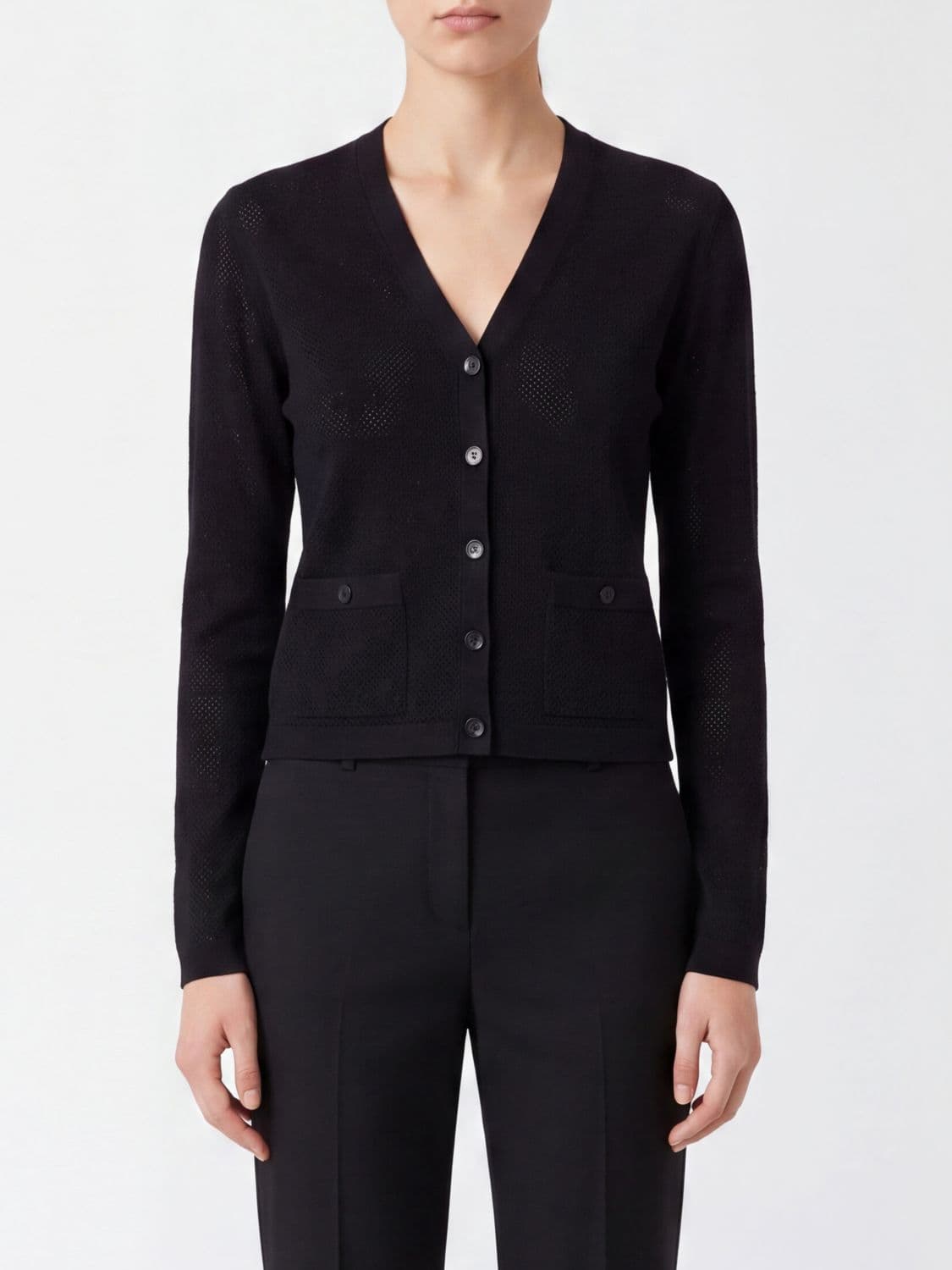 Tory Burch Ribbed Viscose Blend V-Neck Cardigan with a Slim Fit