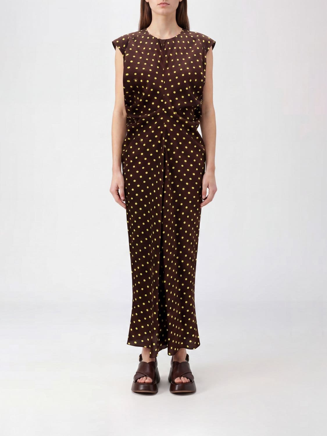 Marni Polka-Dot Silk-Blend Midi Tunic with Padded Shoulders and Tie Closure