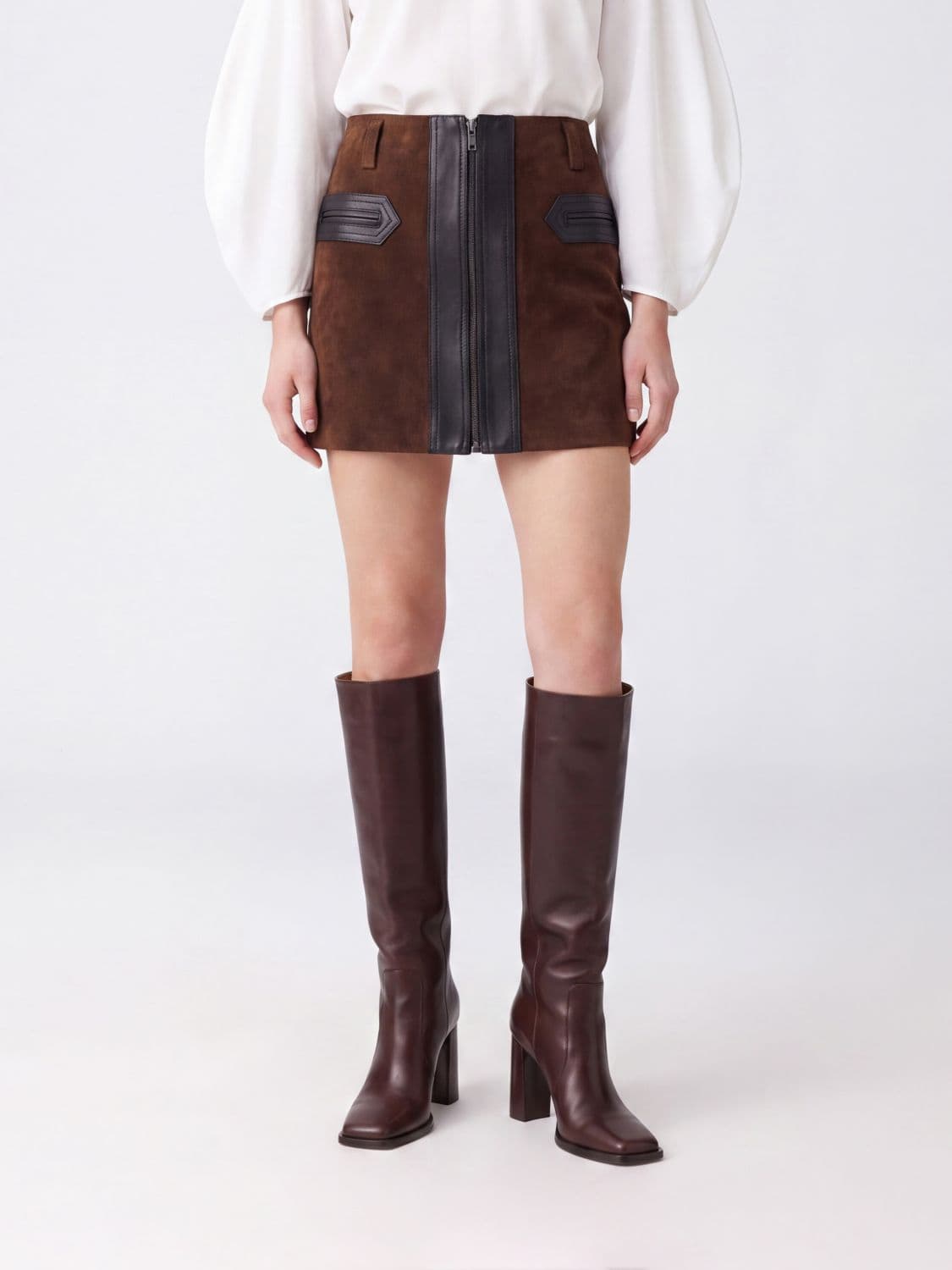 Marni Bicolour Abstract Pattern Suede Leather Pencil Mini Skirt