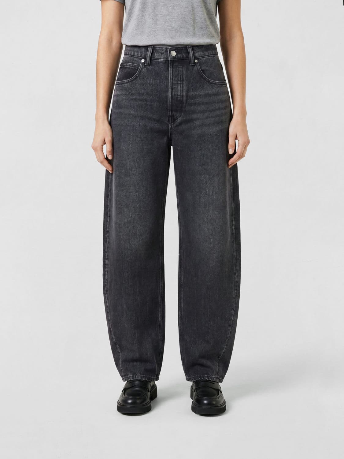 Alexander Wang High-Waisted Baggy Jeans in Denim with Rhinestone Logo