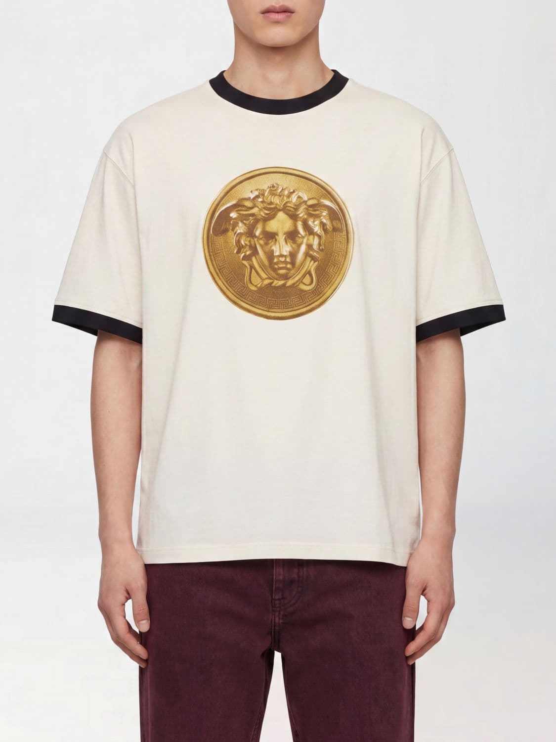 Versace Cotton T-shirt with Medusa Logo and Dropped Shoulders