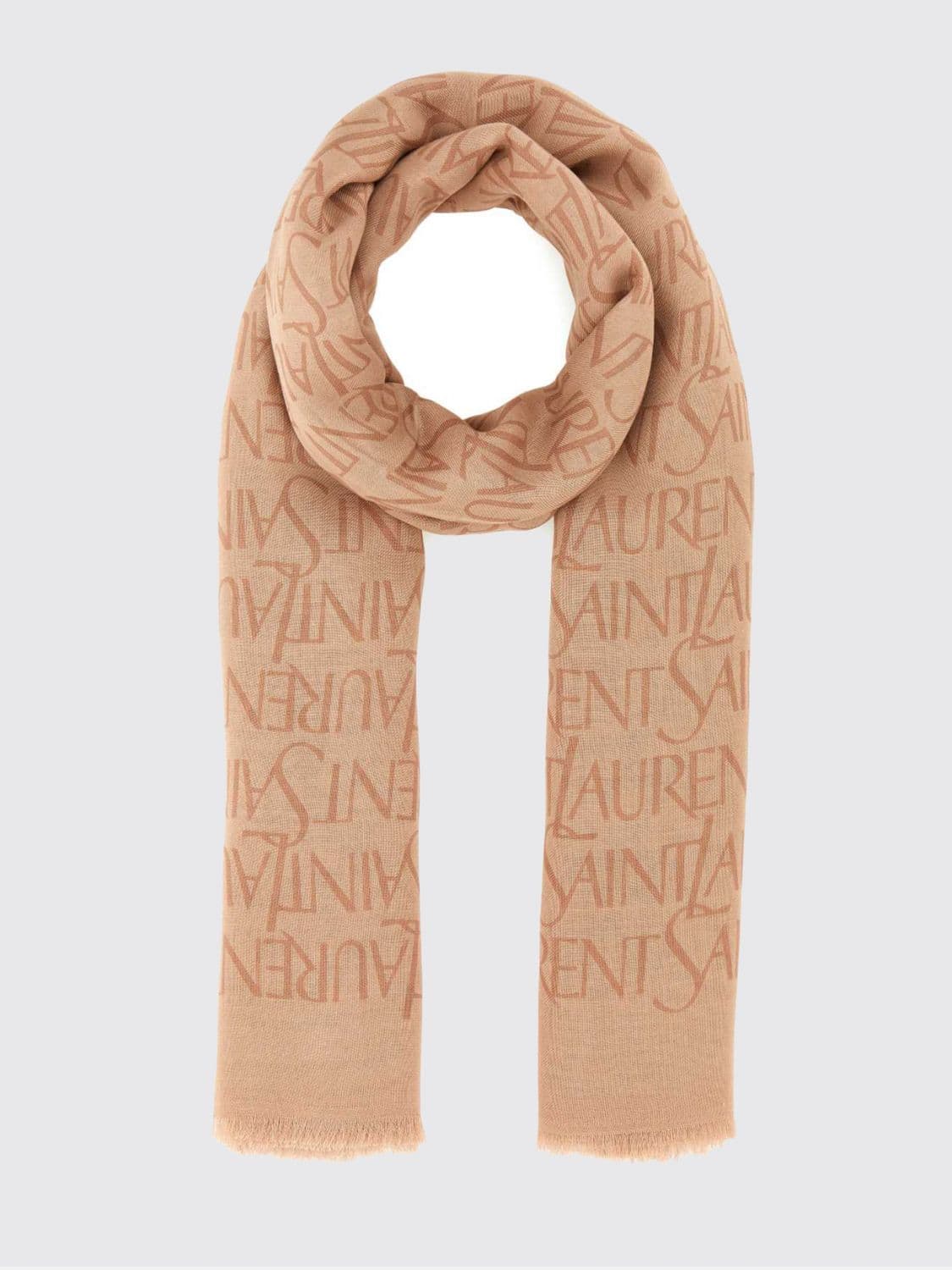 Saint Laurent Jacquard Logo Scarf in Modal and Cashmere with Fringed Edges