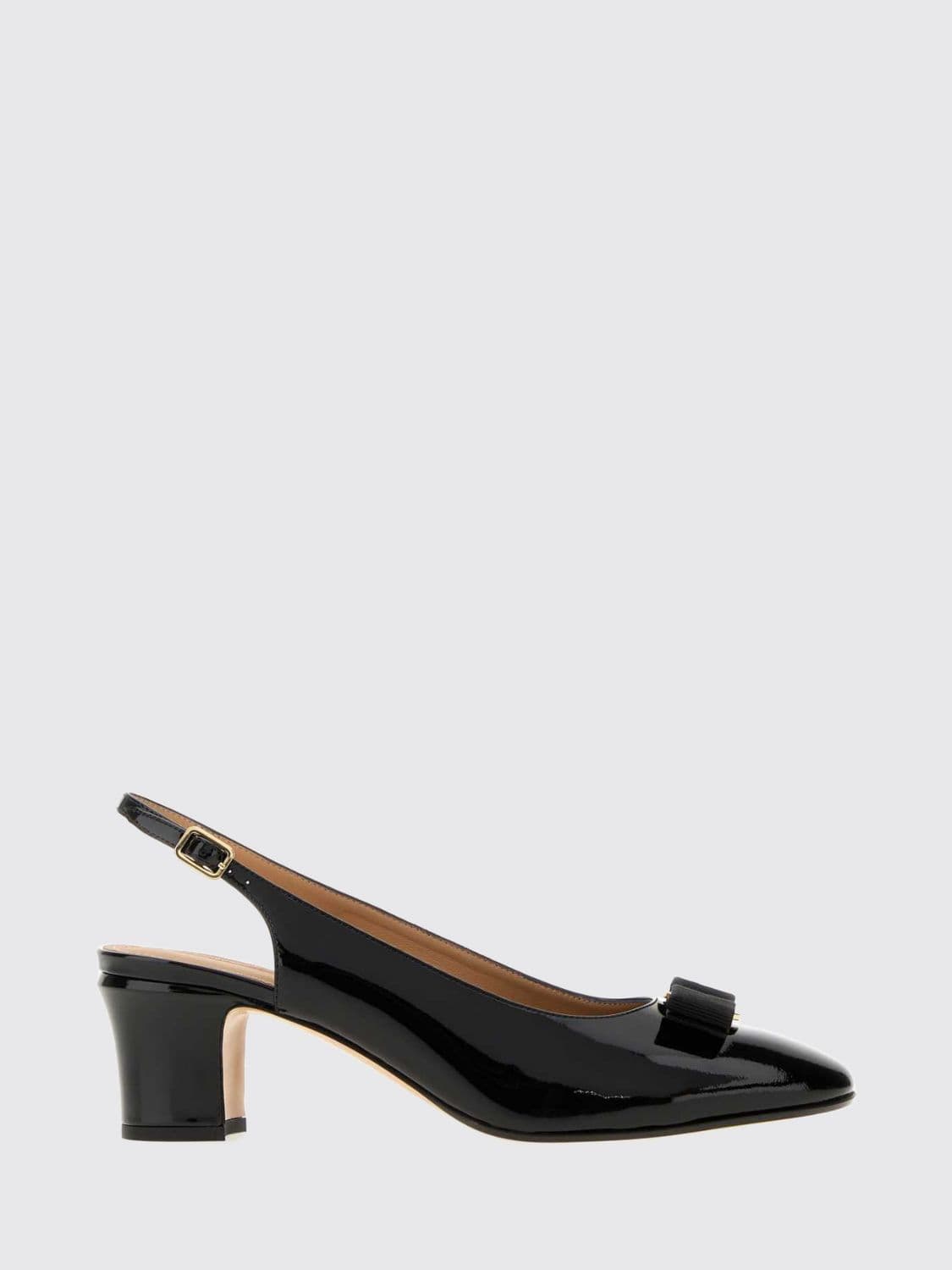 Ferragamo Vara Patent Leather Slingback Pumps with Bow and Block Heel