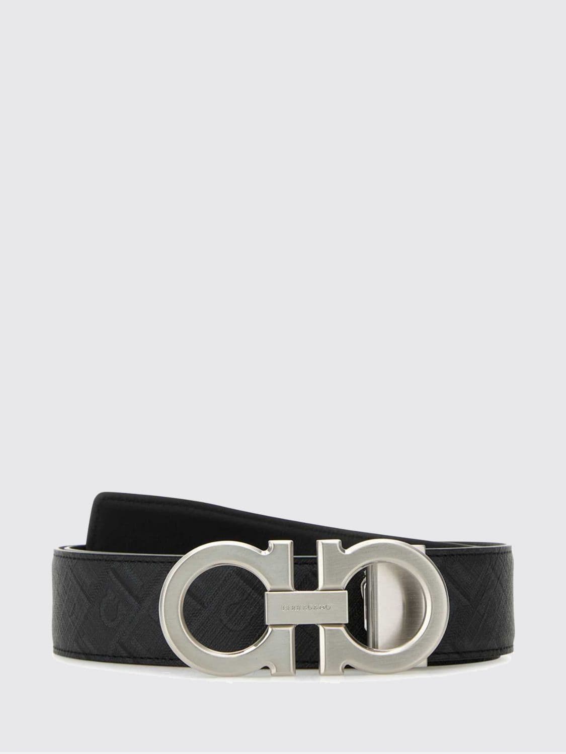 Ferragamo Adjustable Monogram Leather Belt with Gancini Buckle