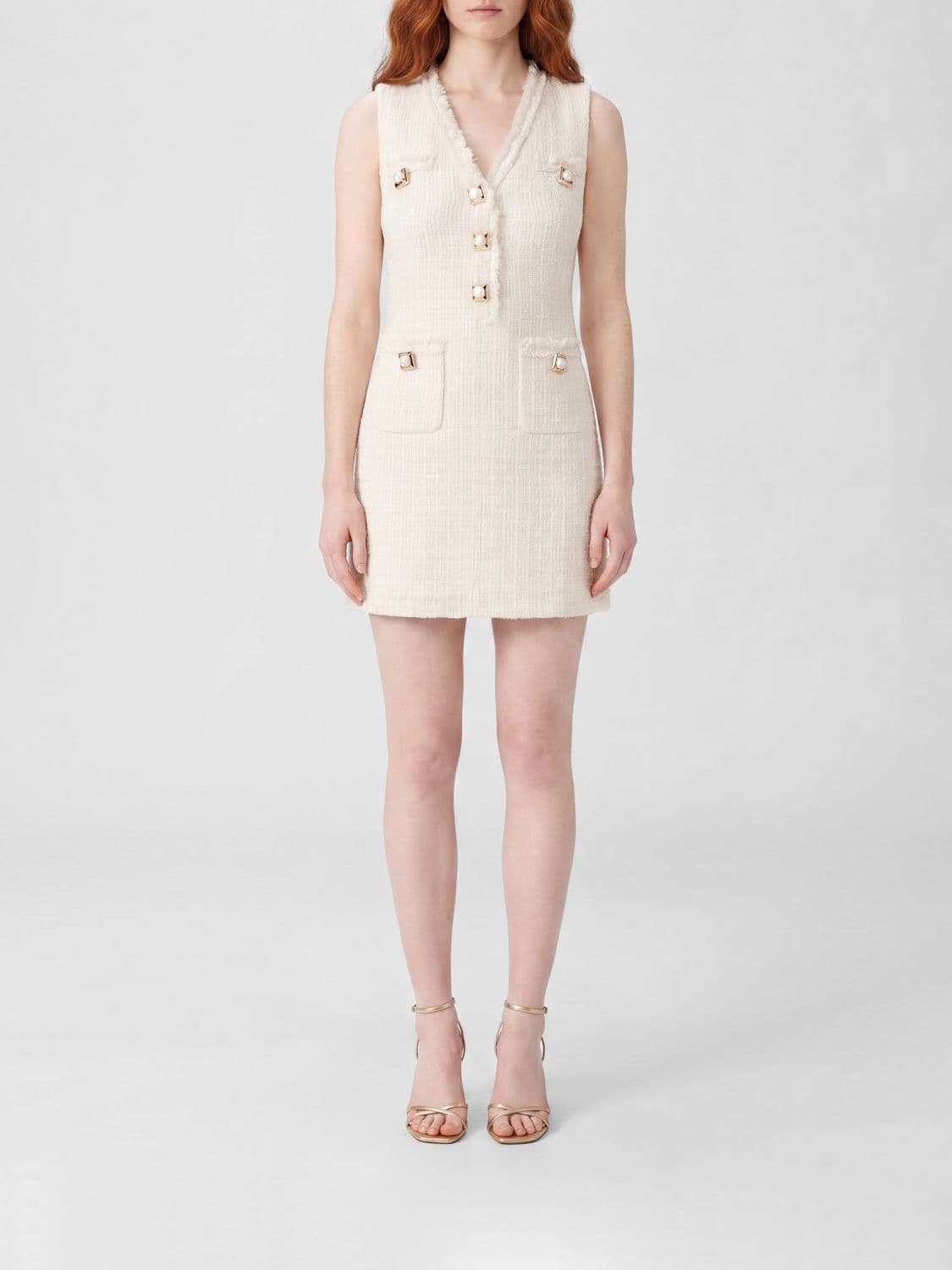 Self-Portrait Off-the-Shoulder V-Neck Tweed Midi Cocktail Dress