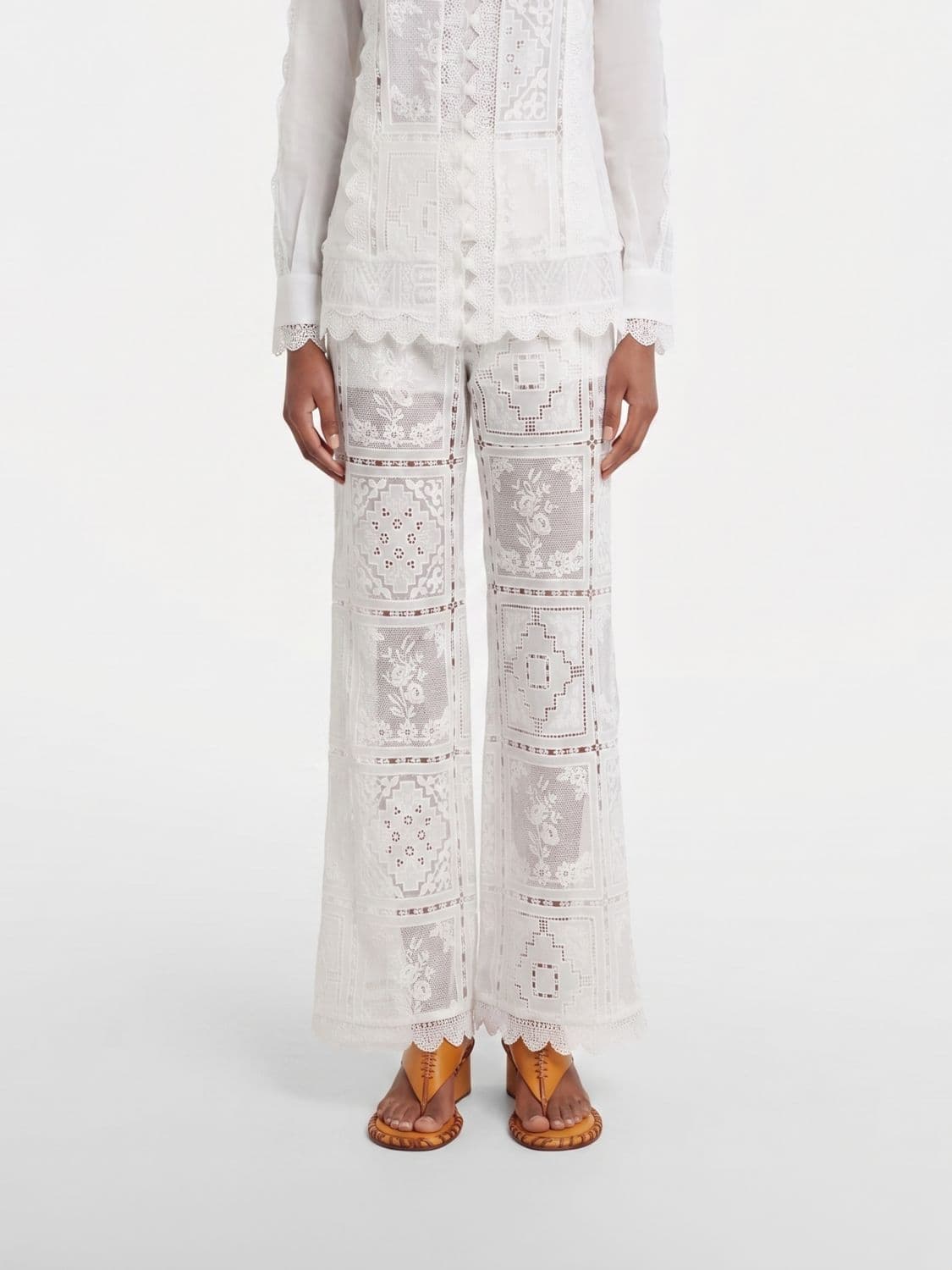 Zimmermann Aster High-Waisted Flared Trousers in Lace