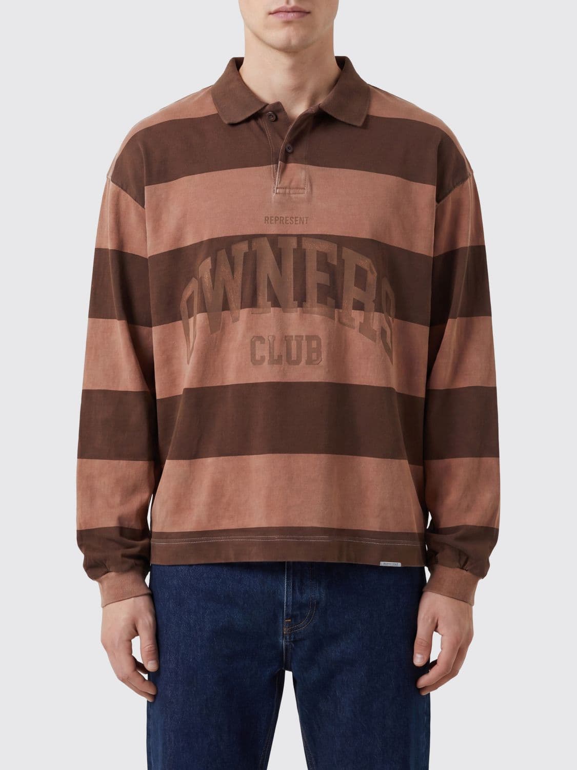 Represent Striped Long-Sleeved Cotton Polo Shirt with Contrast Logo