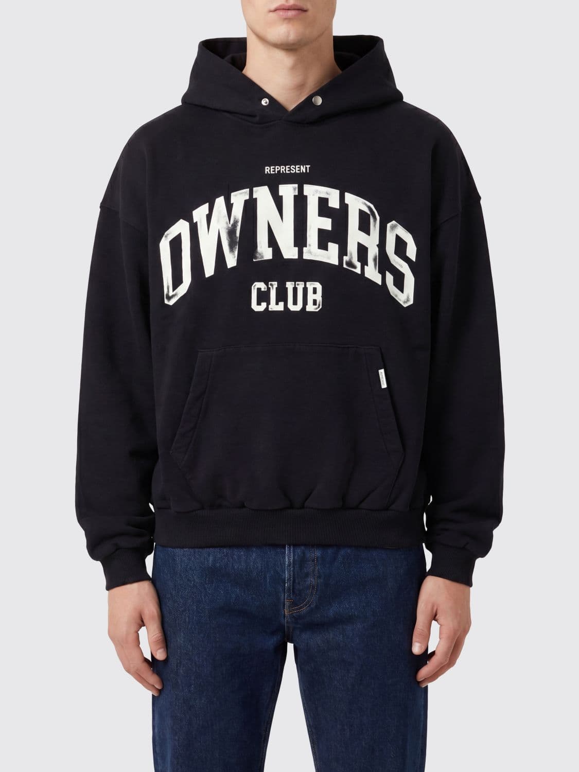 Represent Cotton Hoodie with Kangaroo Pocket and Logo Print