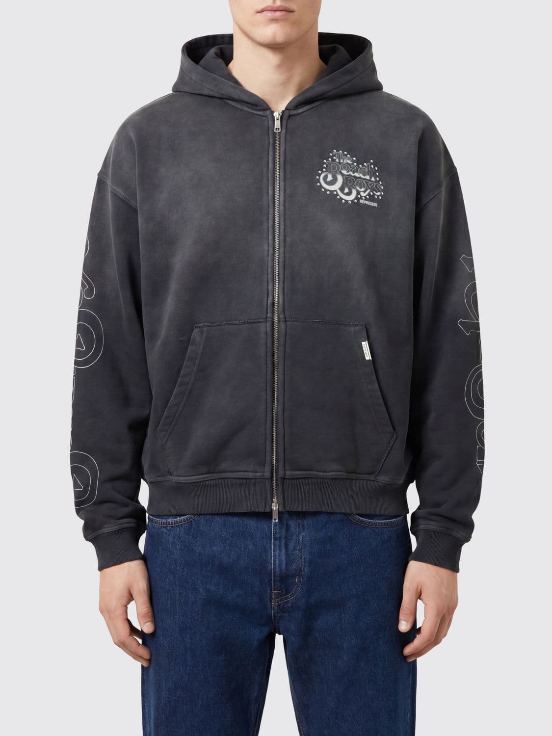Represent Cotton Zip-Up Hoodie with Graphic Print