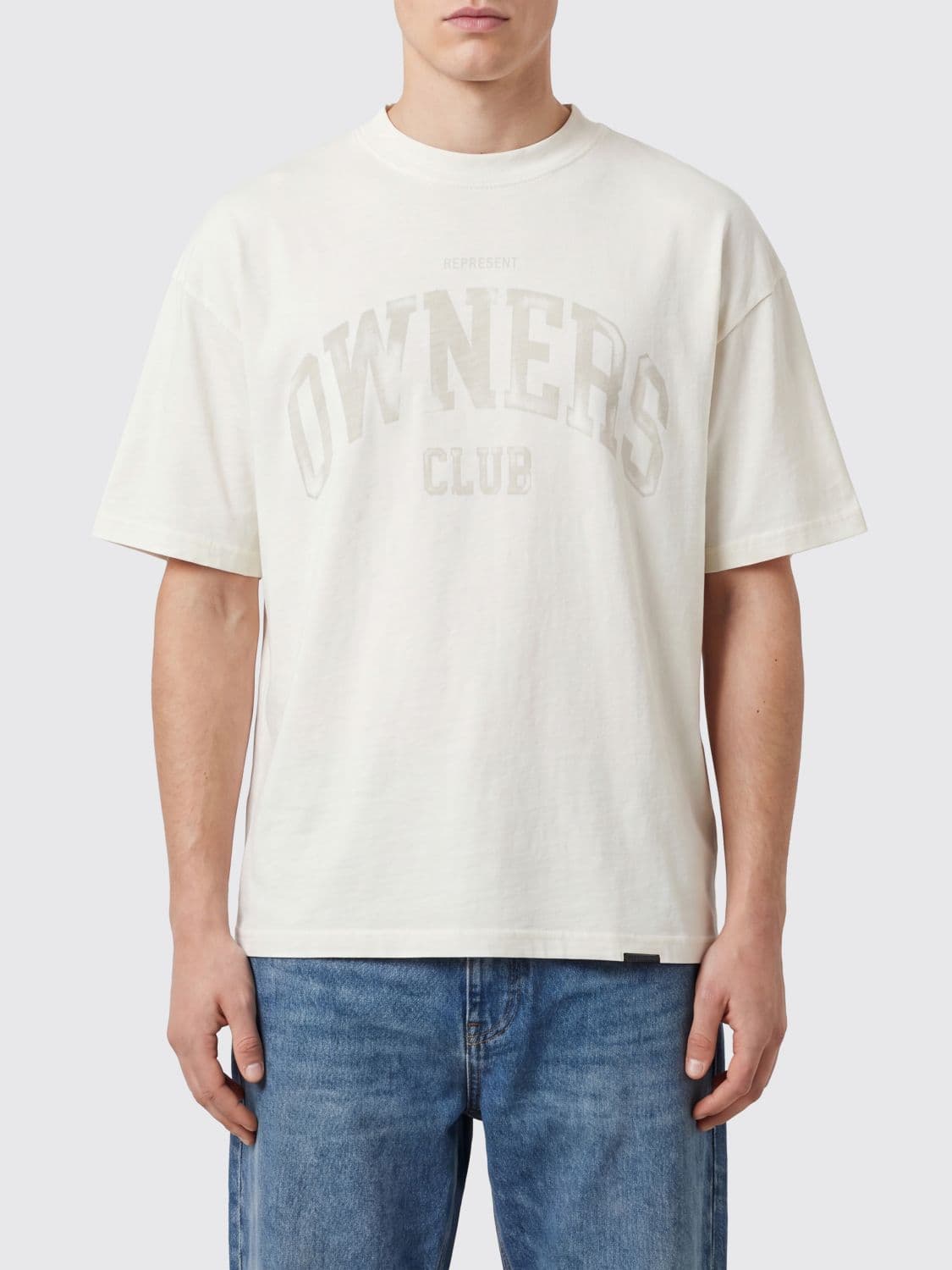 Represent Vintage-Style Cotton T-Shirt with Printed Logo and Dropped Shoulders