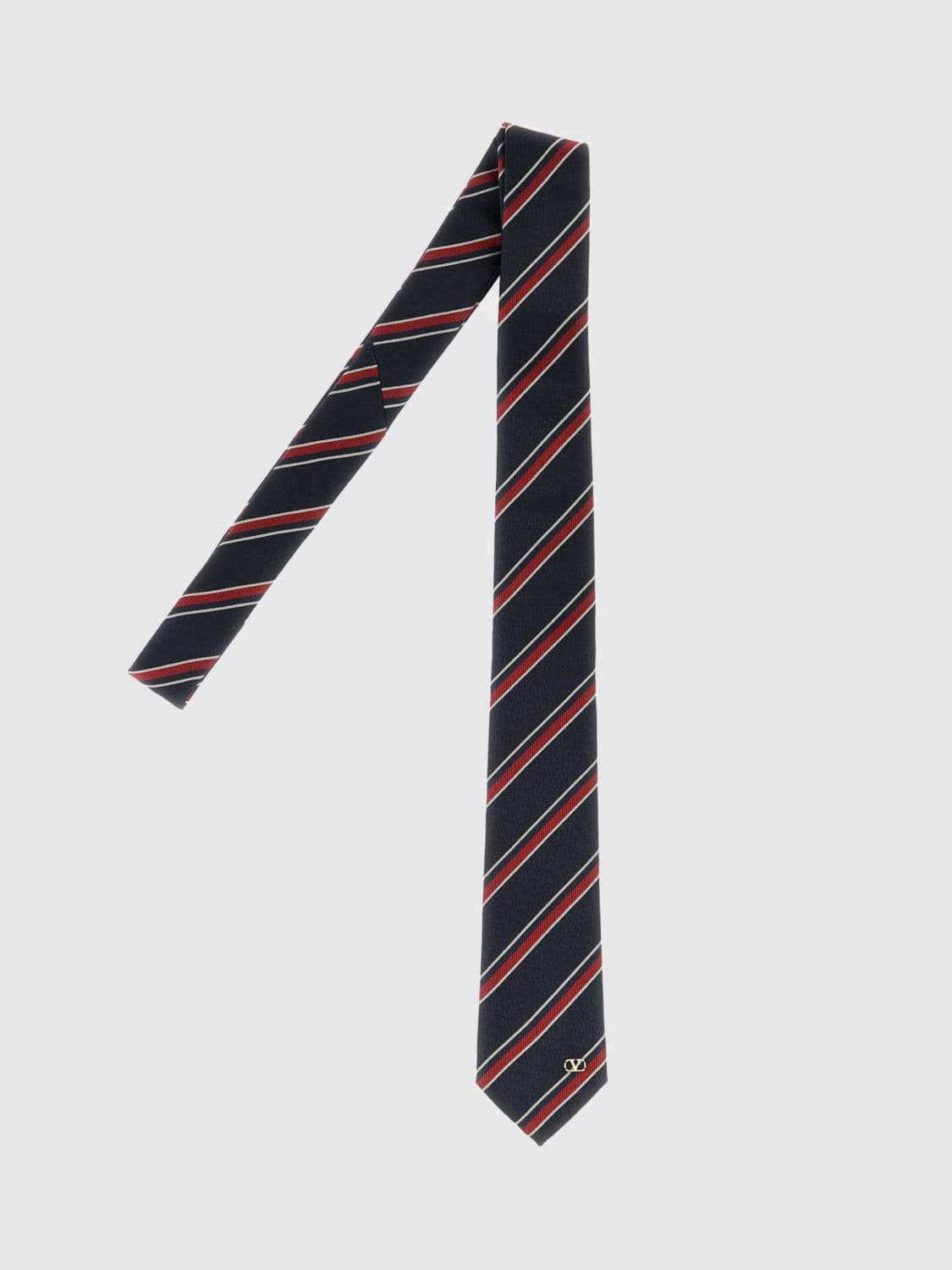 Valentino Garavani Striped Pure Silk Tie with VLogo Signature Detail · OS