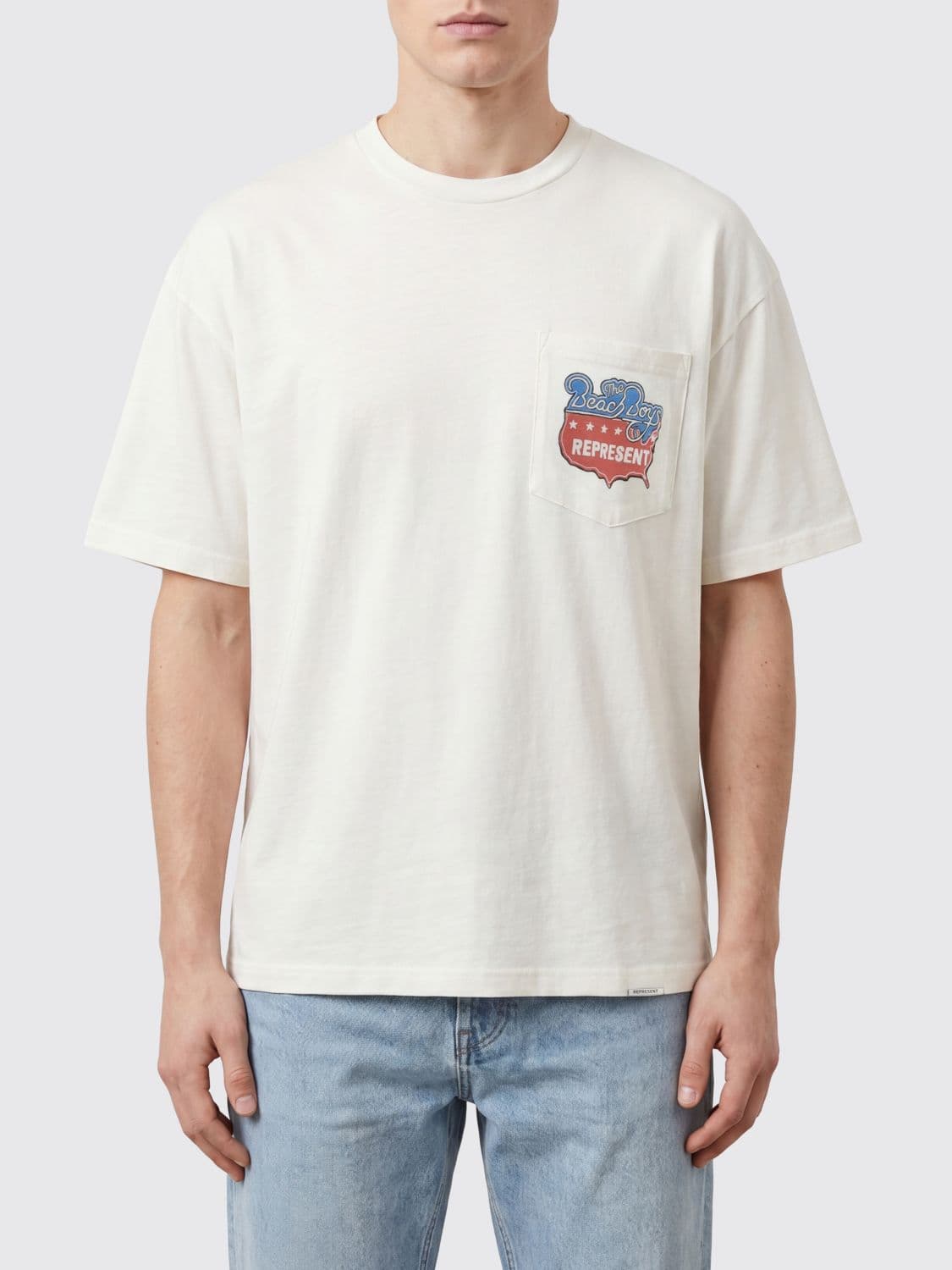 Represent Crewneck Cotton-Hemp T-Shirt with Graphic Print and Patch Pocket